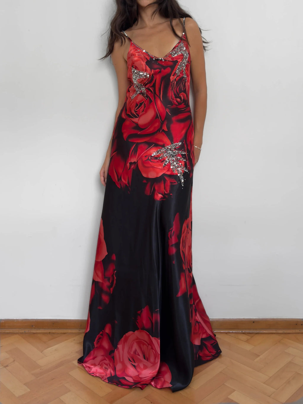 Patterned Satin Evening Dress