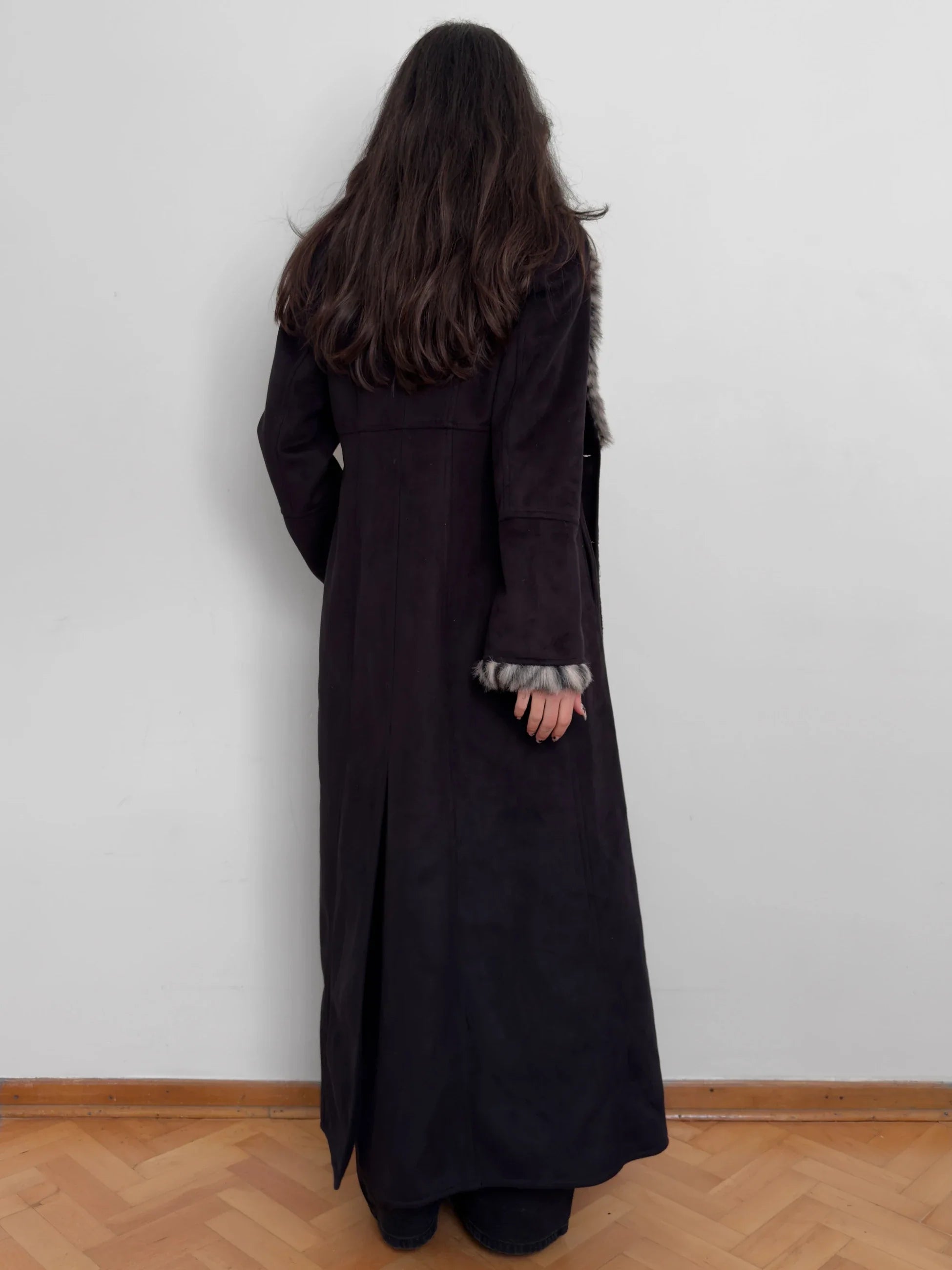Collar-Detailed Suede Coat
