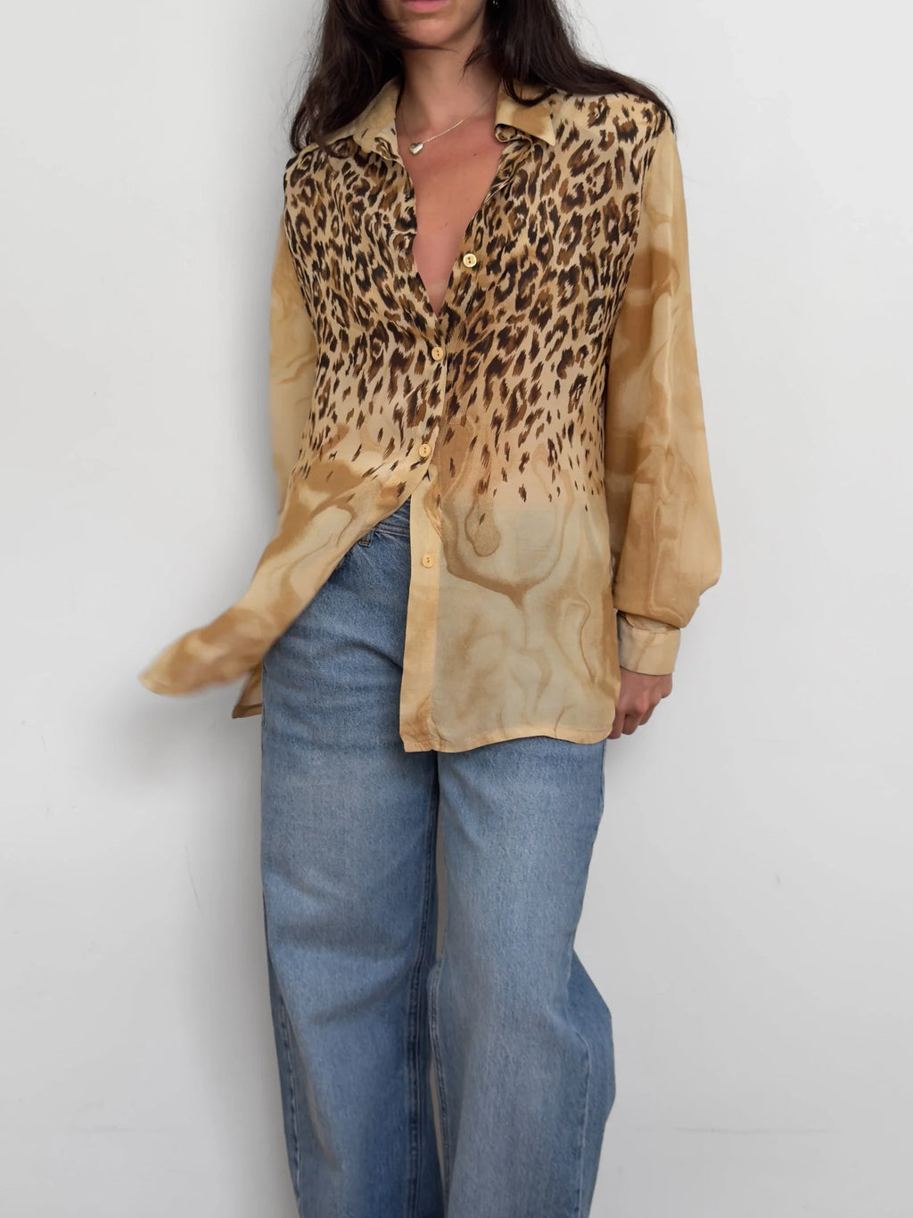 Padded-Shoulder Chiffon Shirt