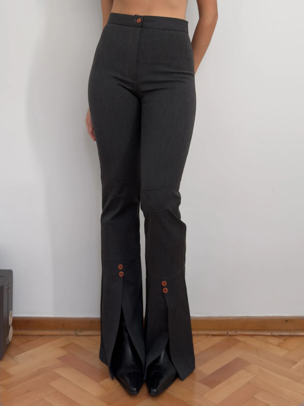 Hem-Detailed Grey Trousers