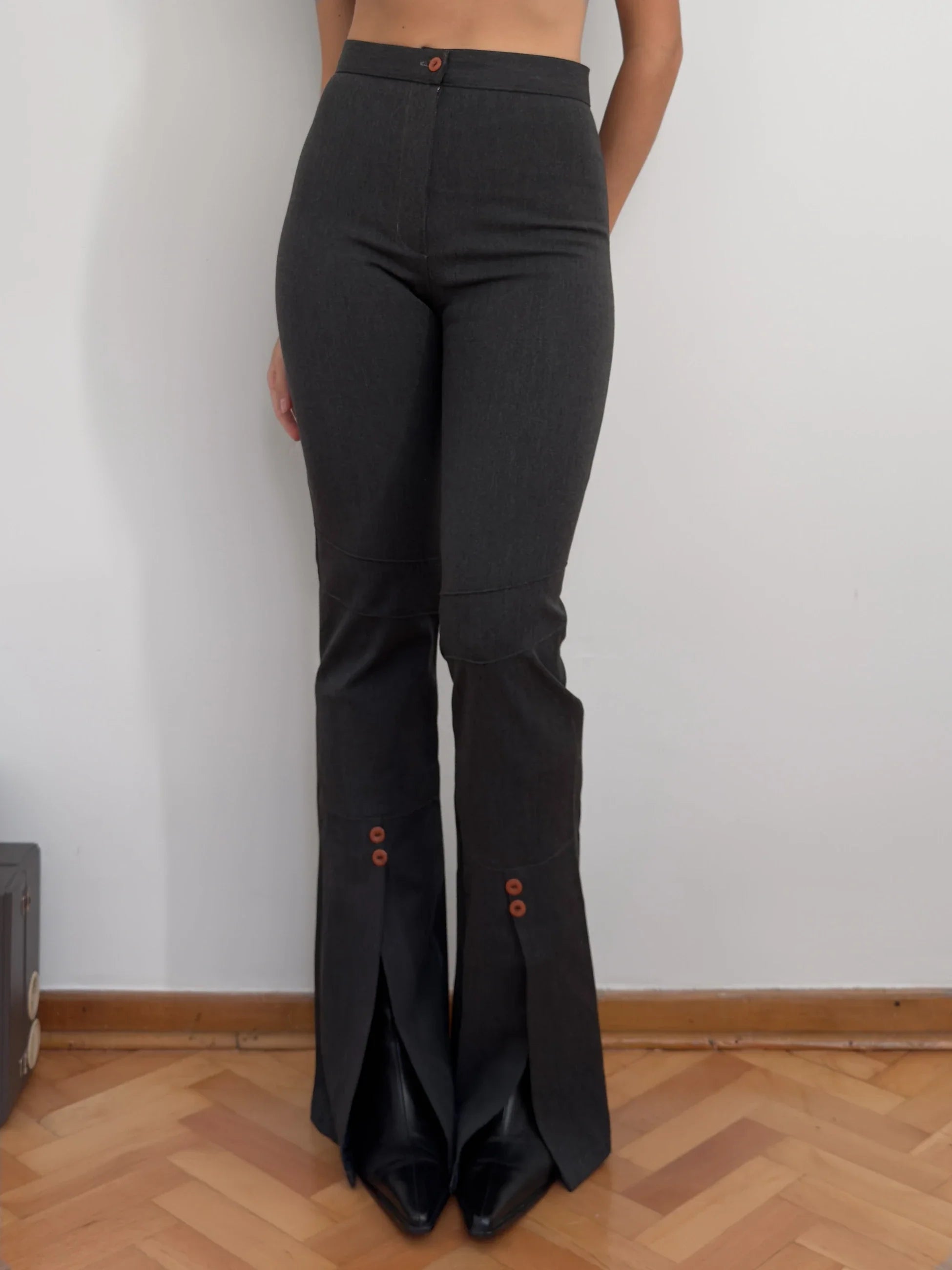 Hem-Detailed Grey Trousers