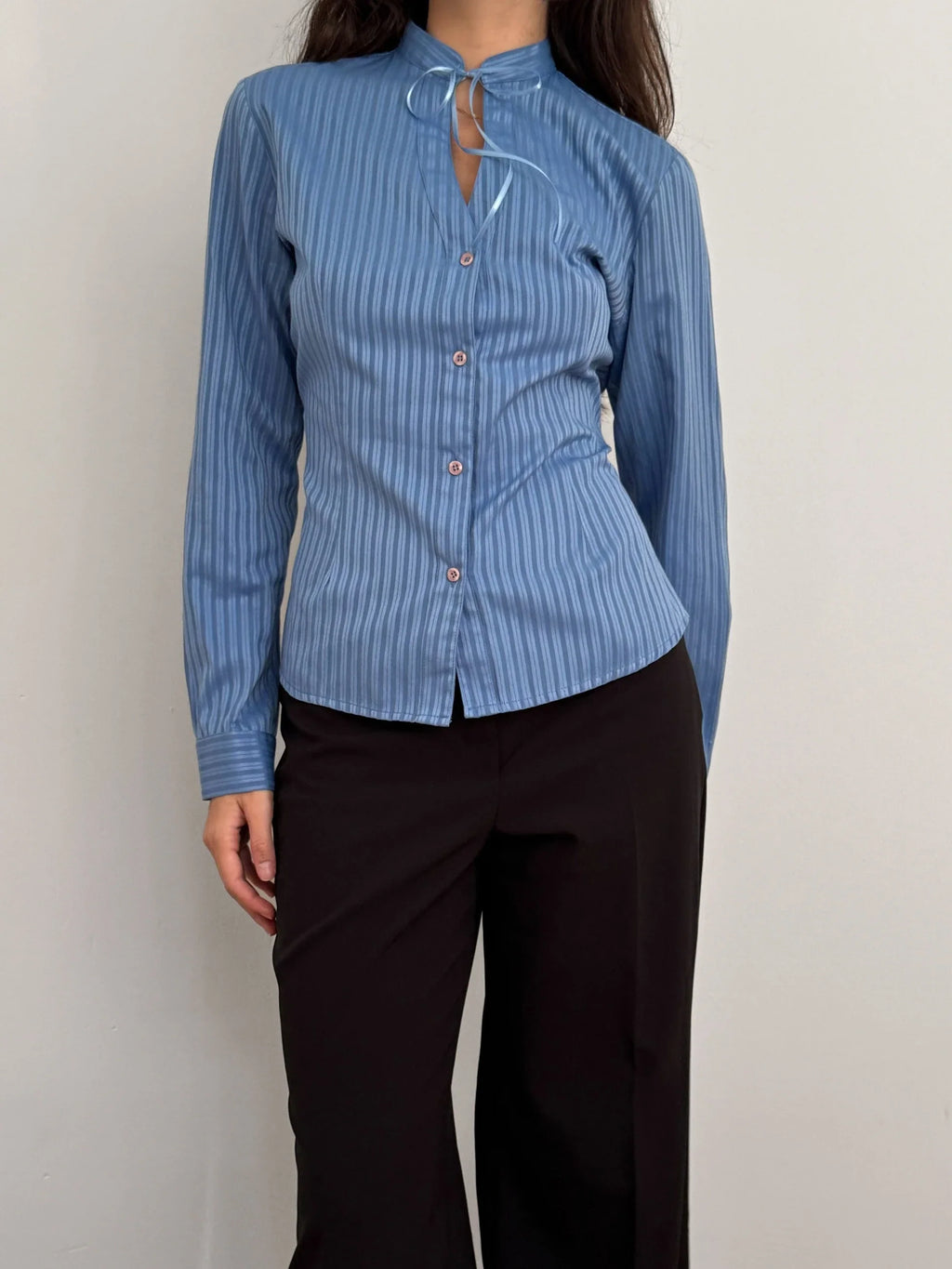 Collar-Detailed Blue Shirt