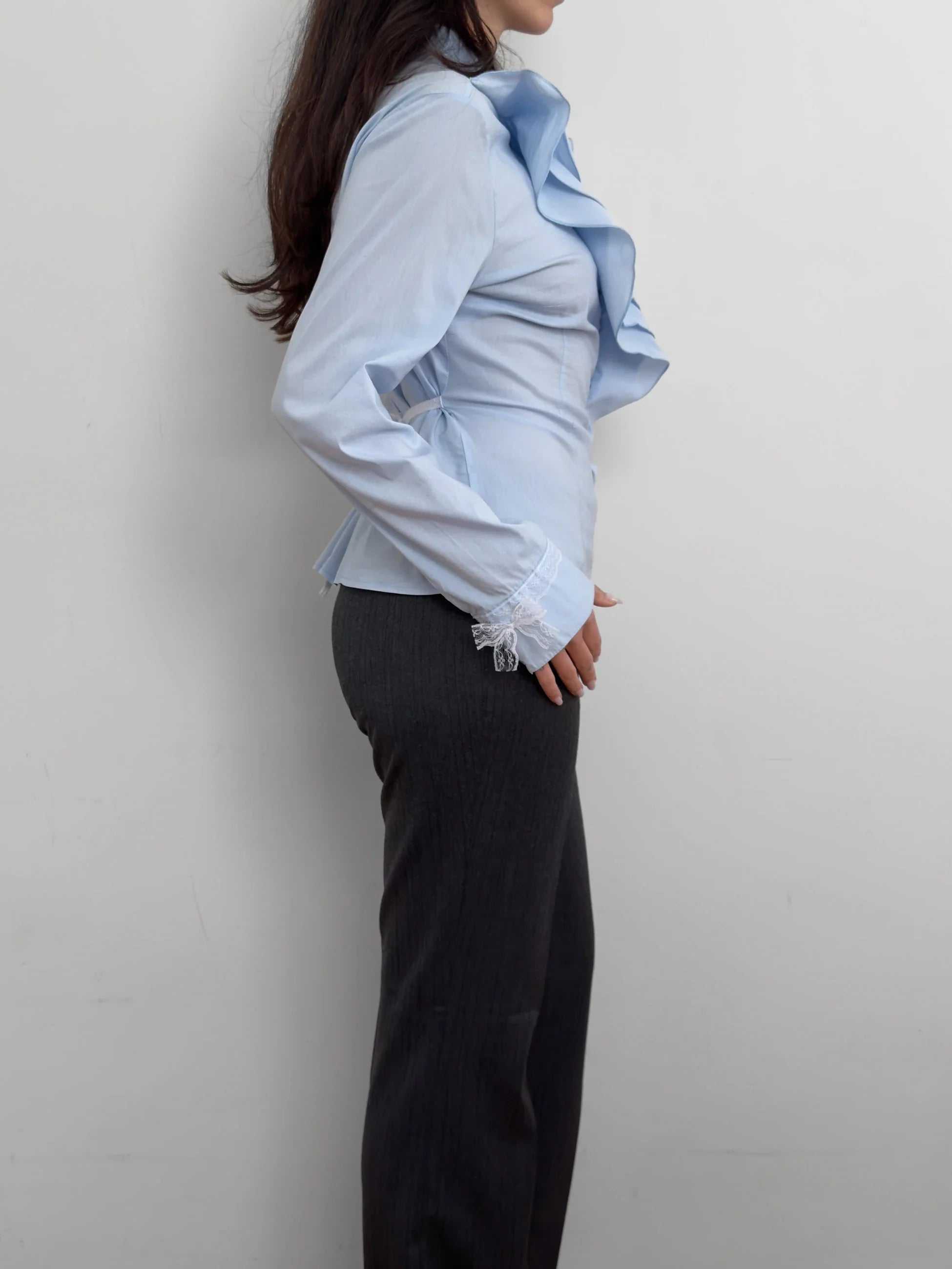 Collar-Detailed Blue Shirt