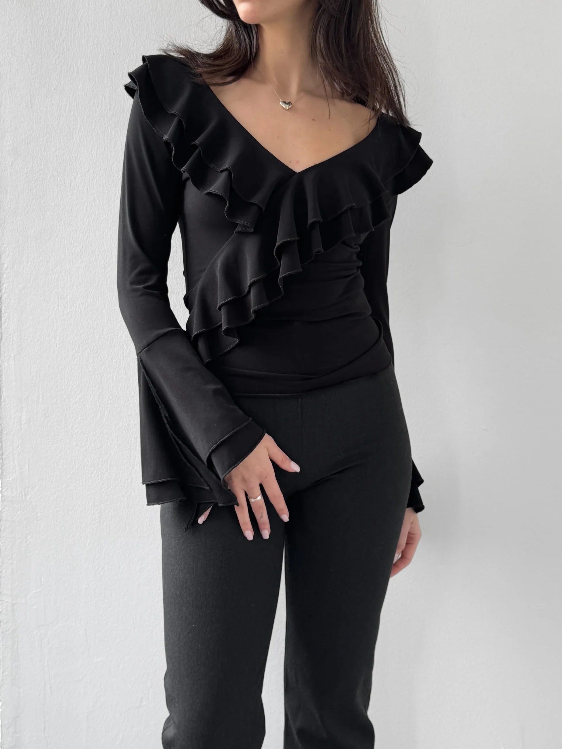 Black Ruffled Blouse