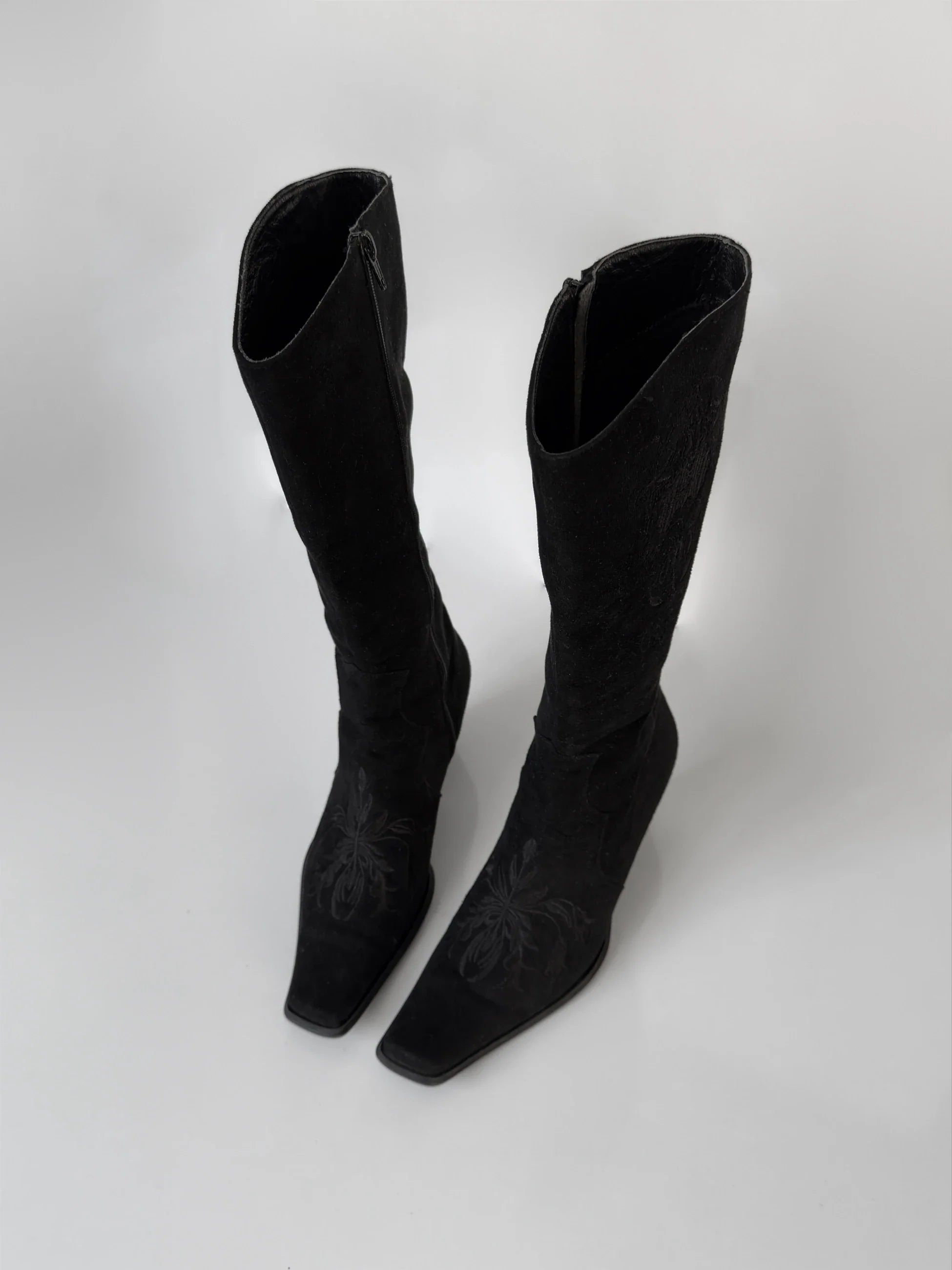 Embroidered Suede Boots