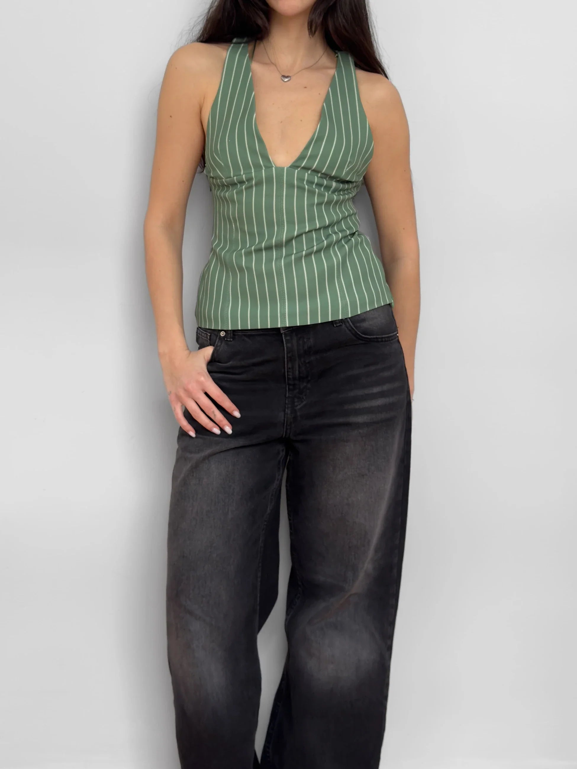 Green Striped Bustier