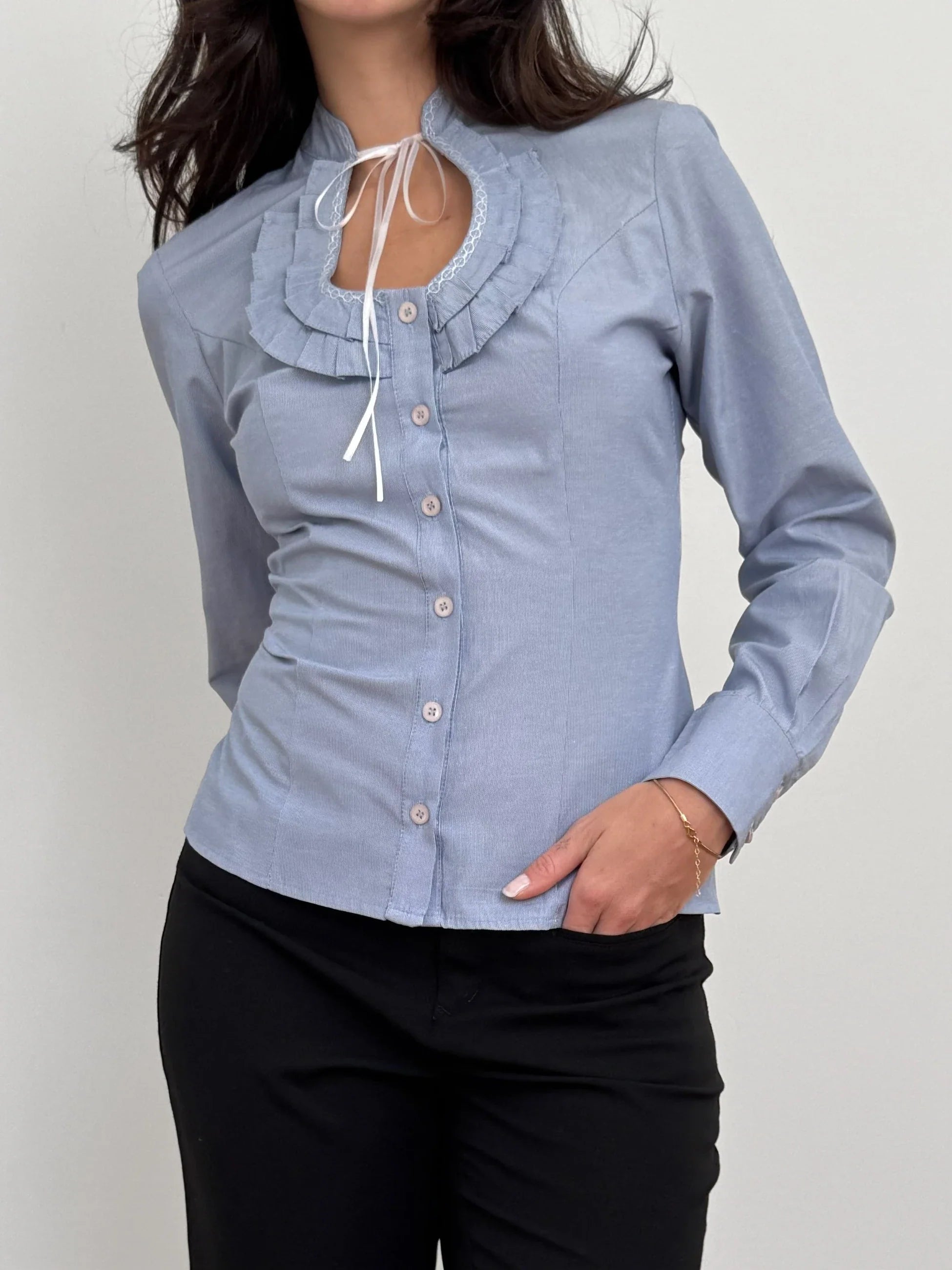 Collar-Detailed Blue Shirt
