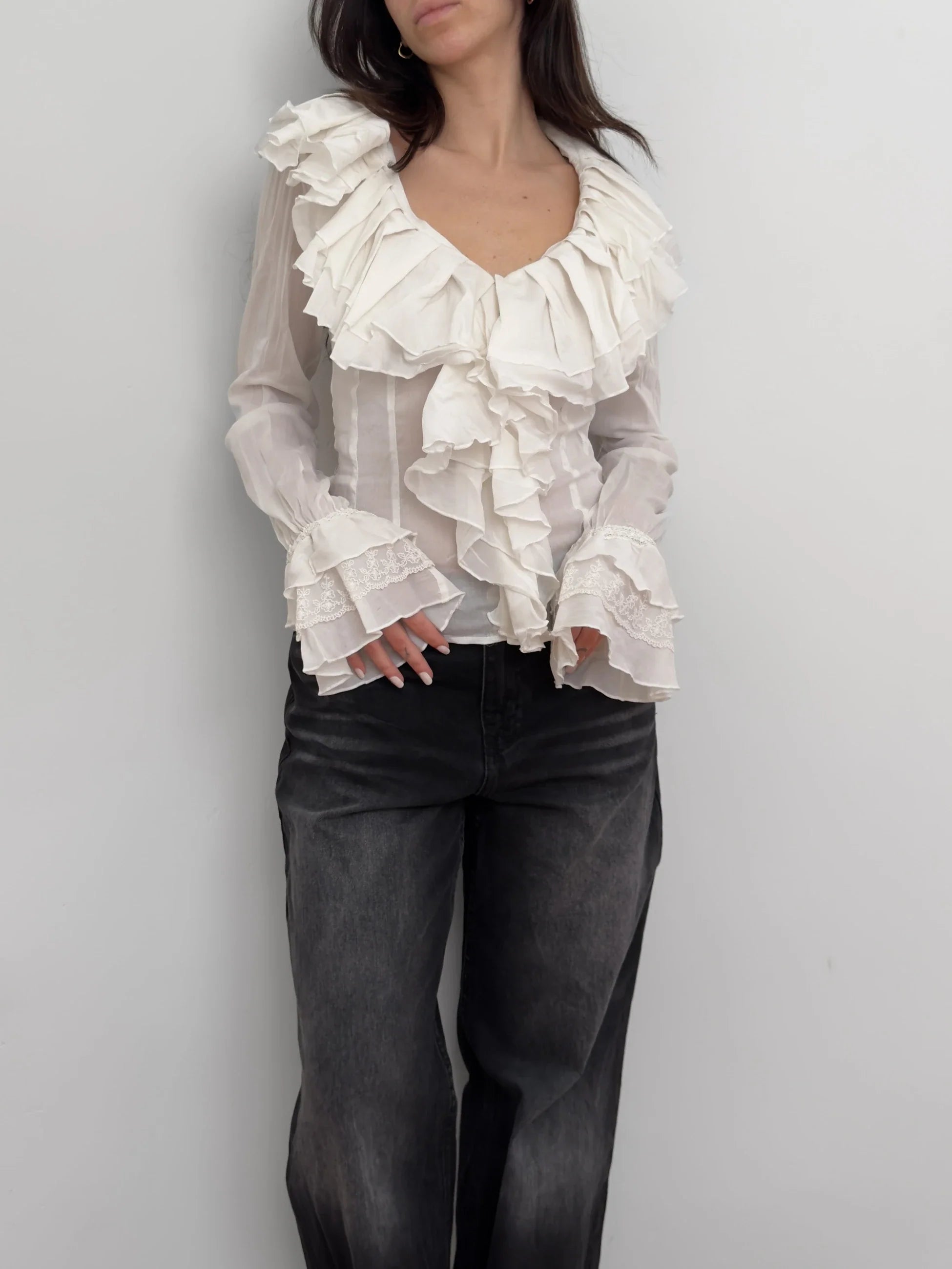 Ruffled %100 Cotton Blouse