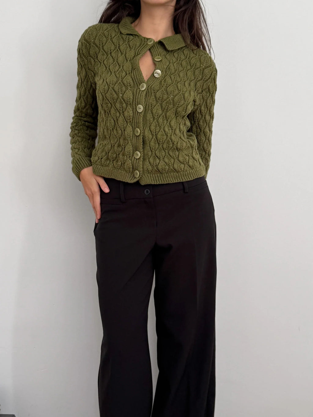Olive Green Knit Cardigan