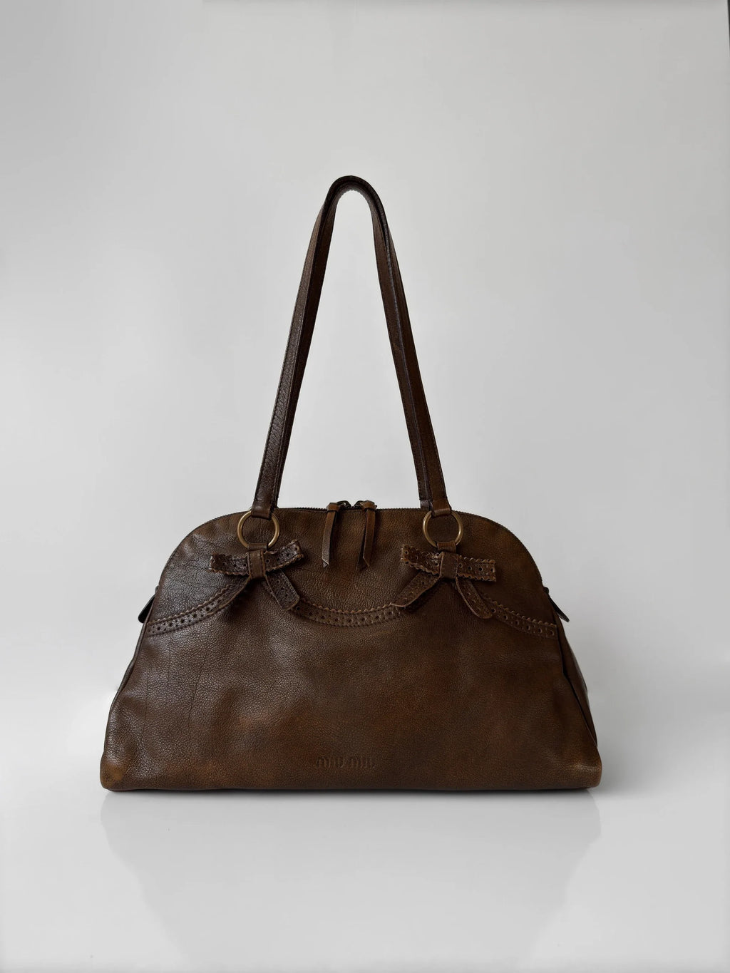 Miu Miu Bow-Detailed Distressed Leather Bag