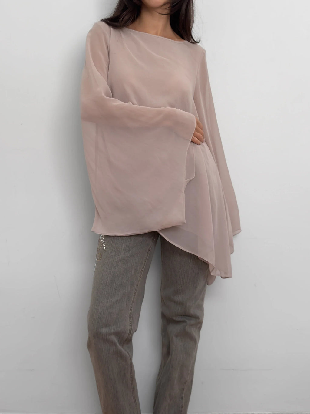 Asymmetric Tulle Blouse