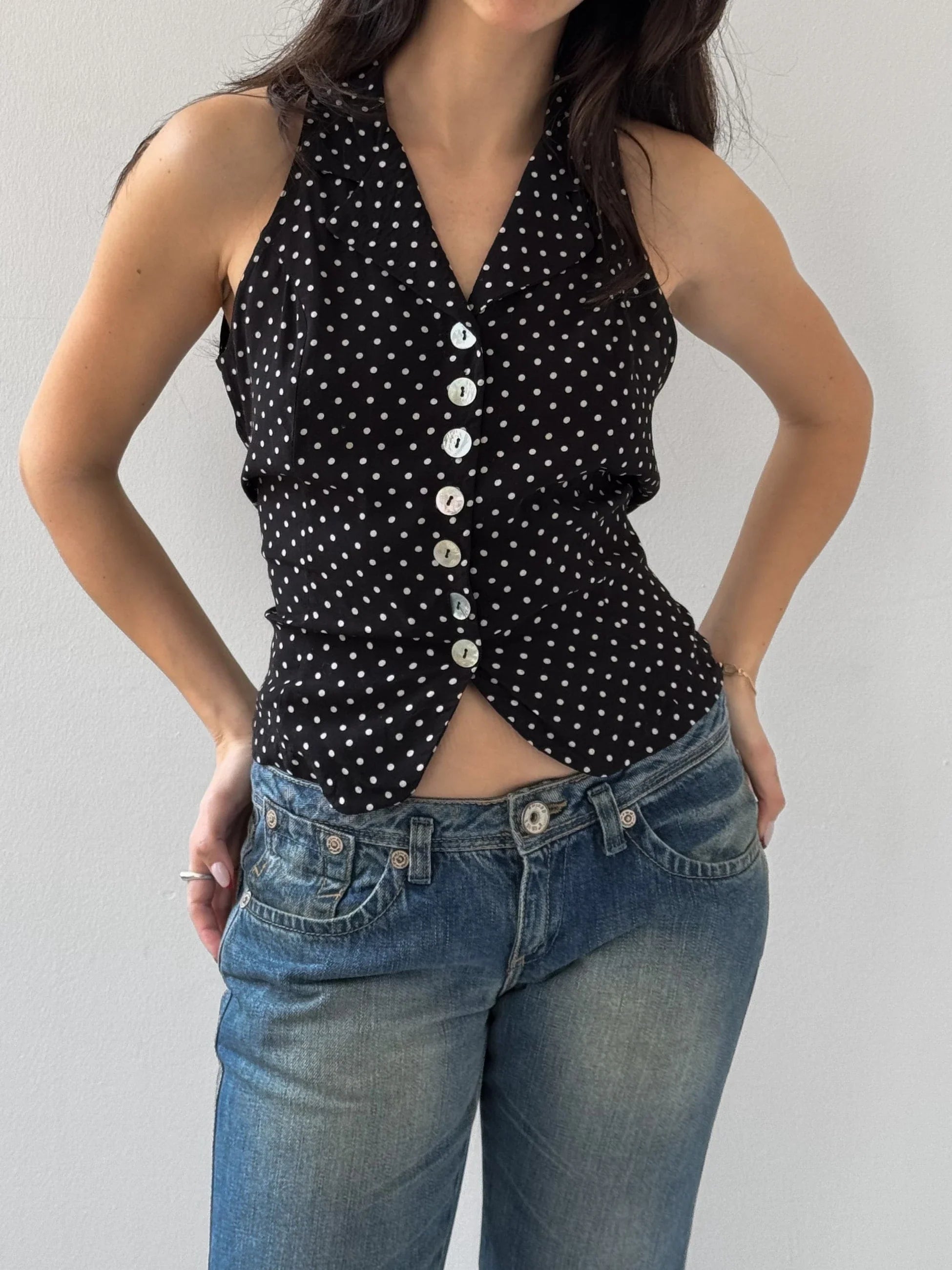 Polka Dot Sleeveless Shirt