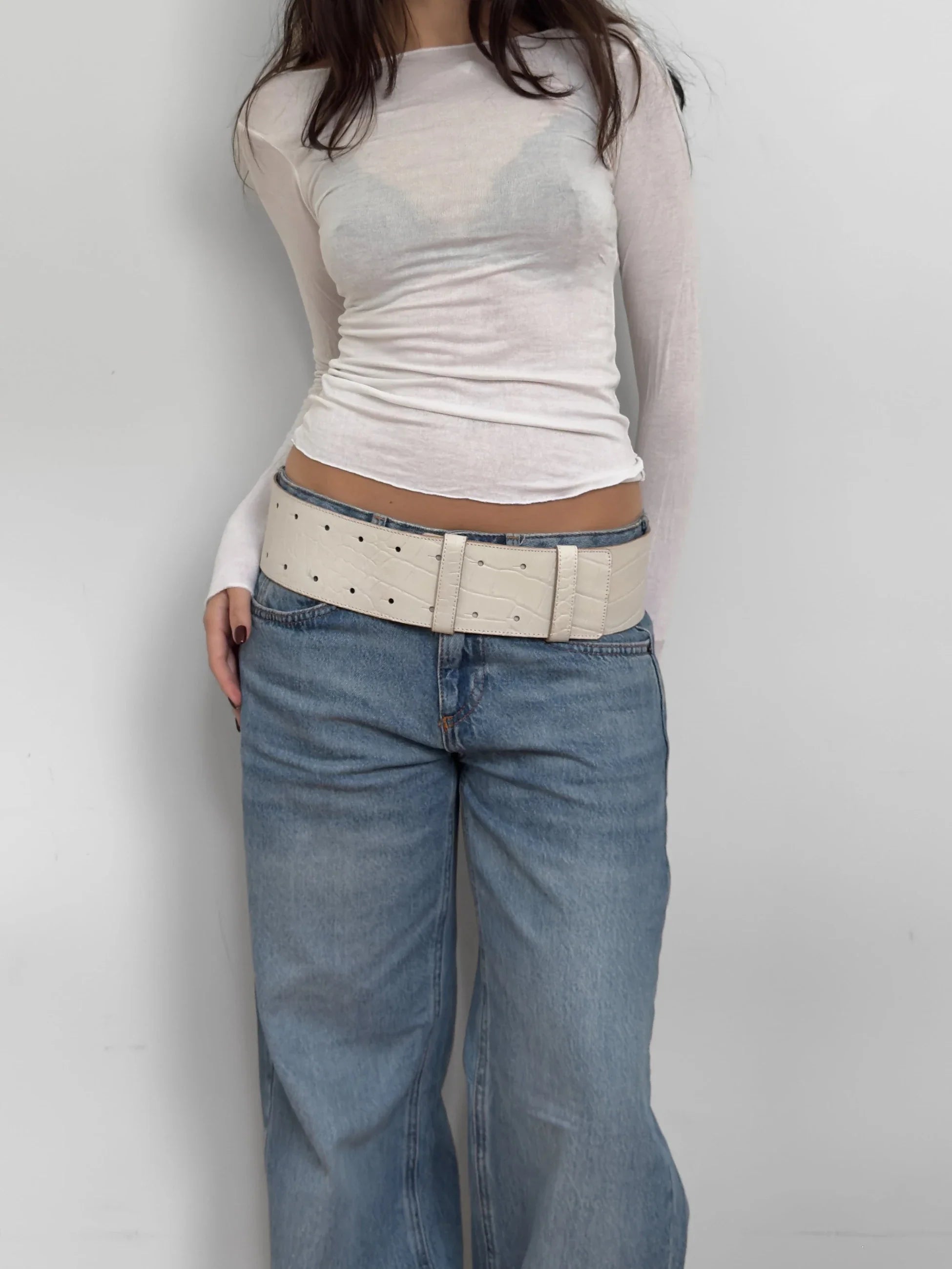 Ecru Leather Belt
