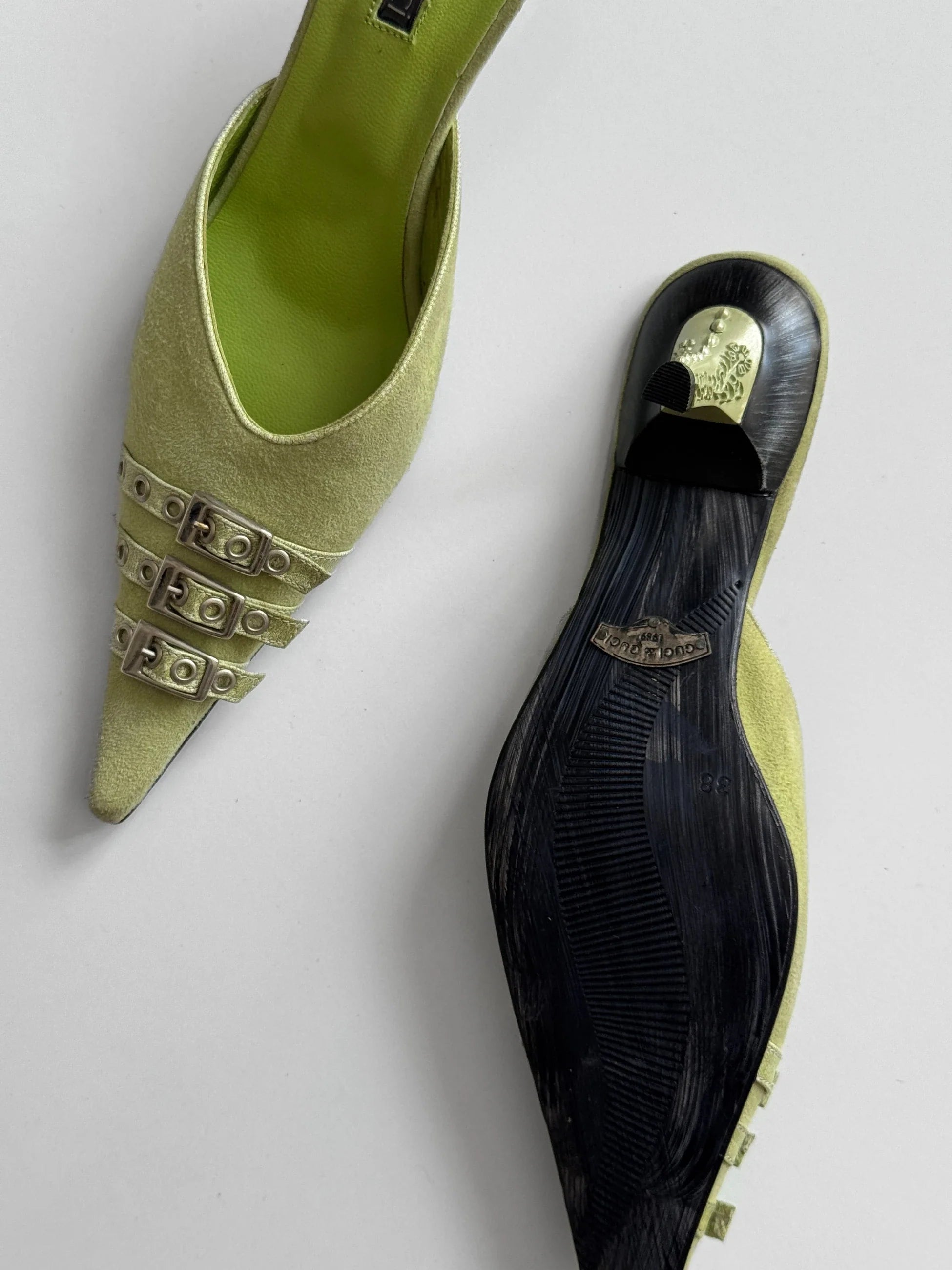 Green Suede Heeled Shoes