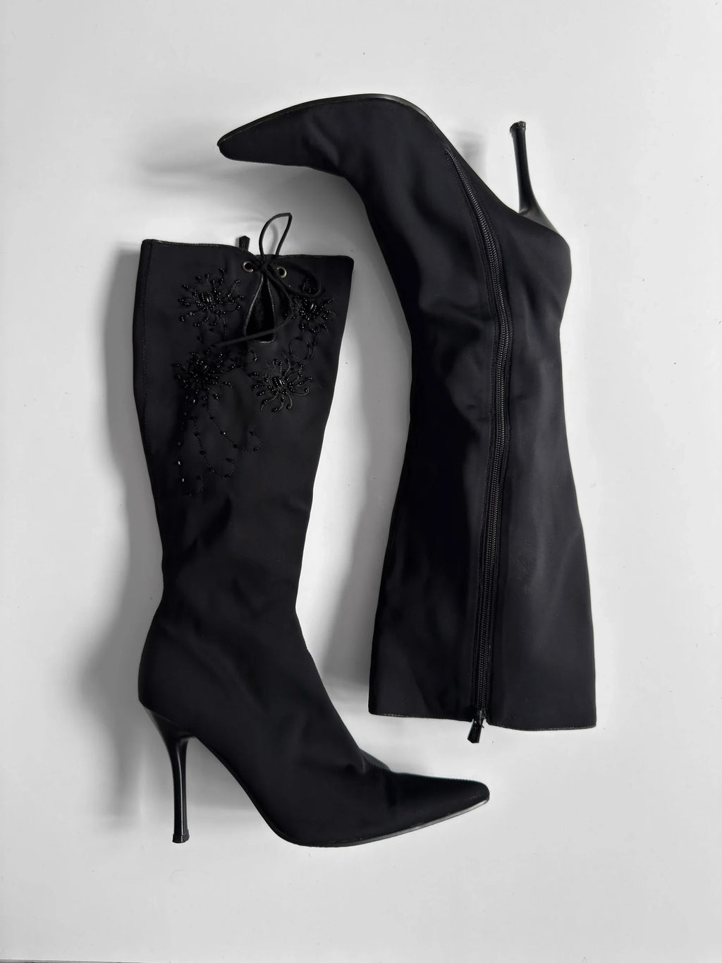 Bead-Embroidered Black Boots