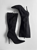 Bead-Embroidered Black Boots