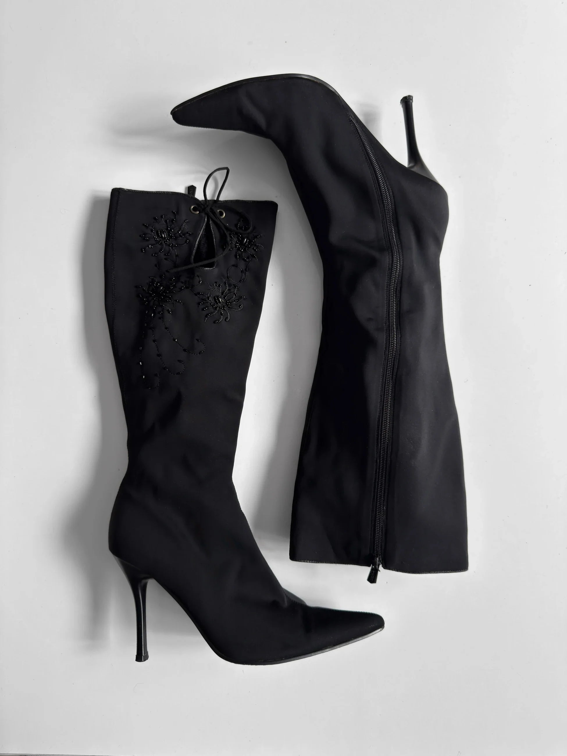 Bead-Embroidered Black Boots