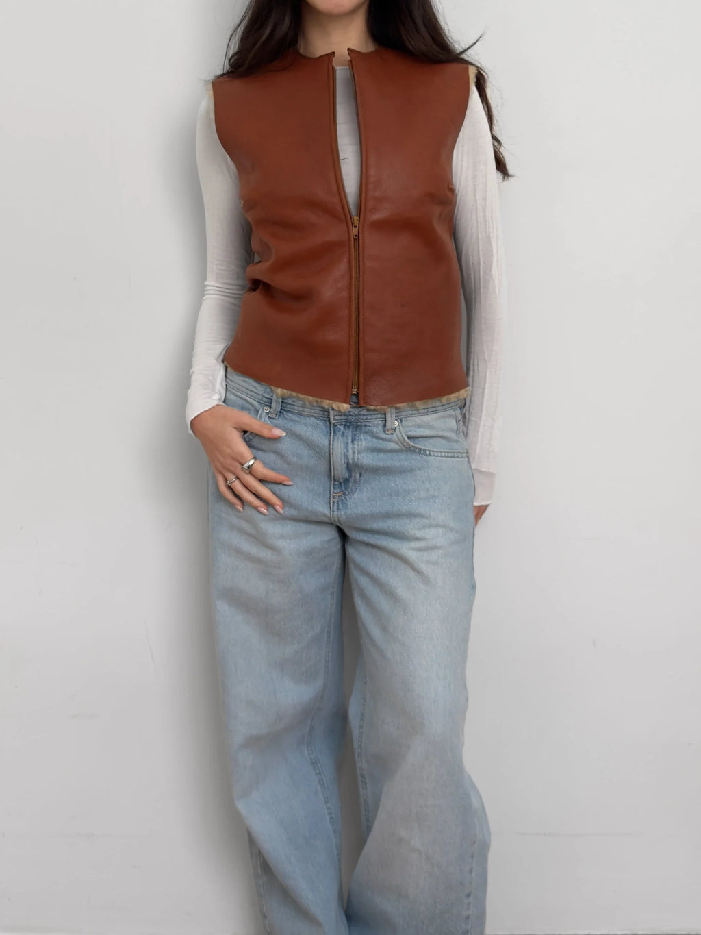 Fur-Trimmed Leather Vest