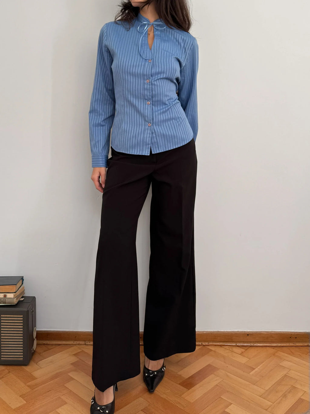 Collar-Detailed Blue Shirt
