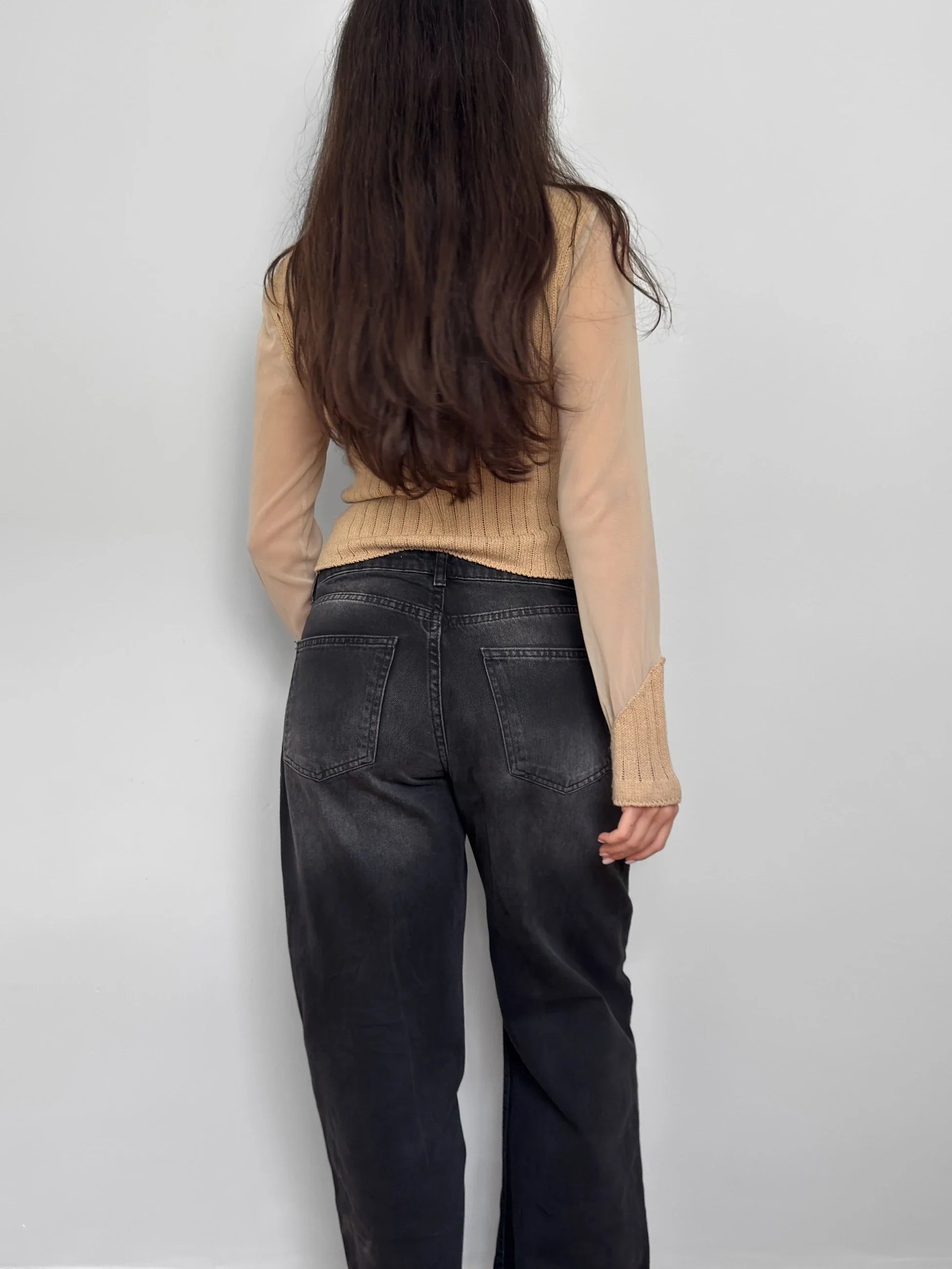 Tulle-Detailed Beige Sweater