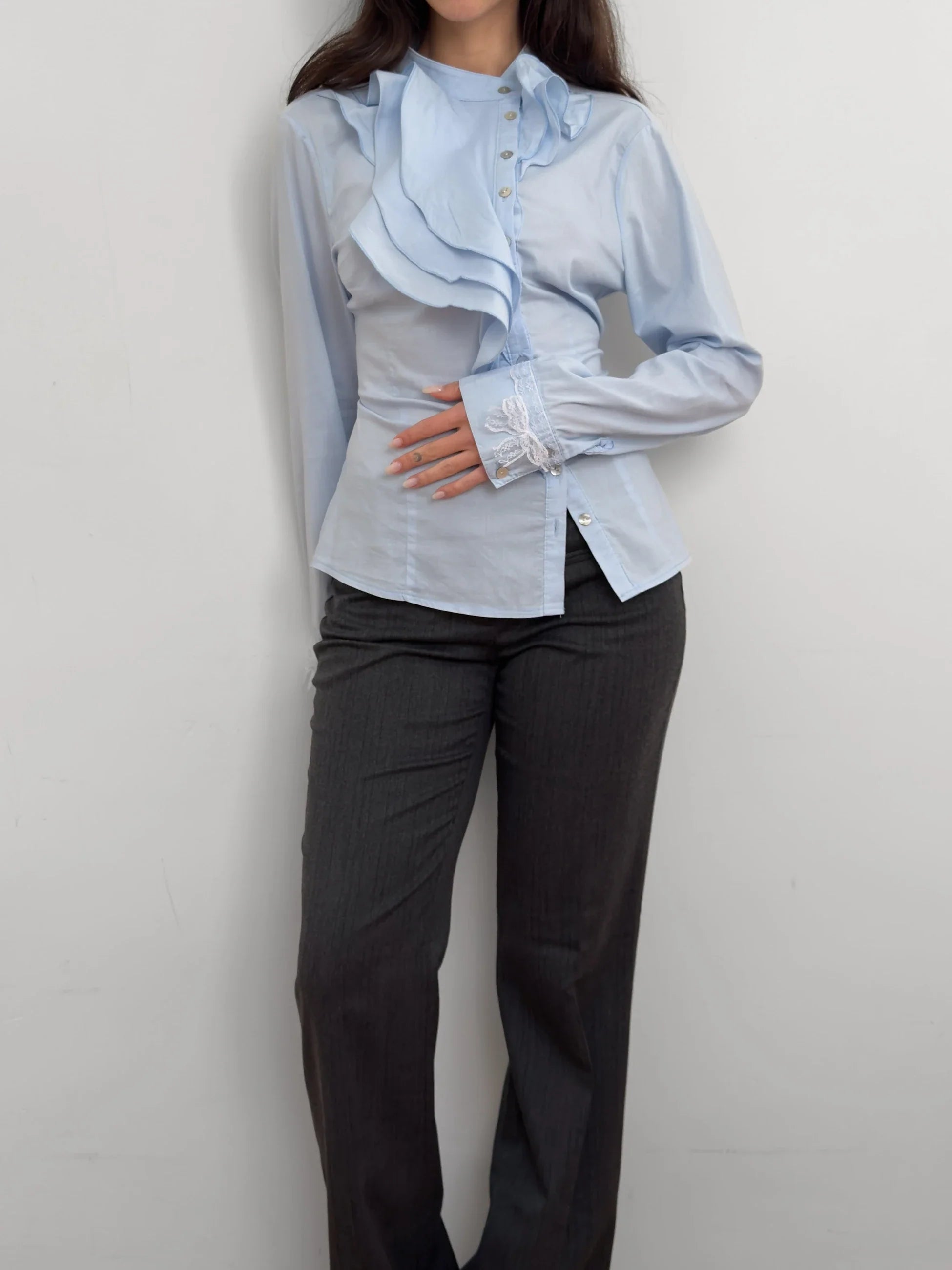Collar-Detailed Blue Shirt