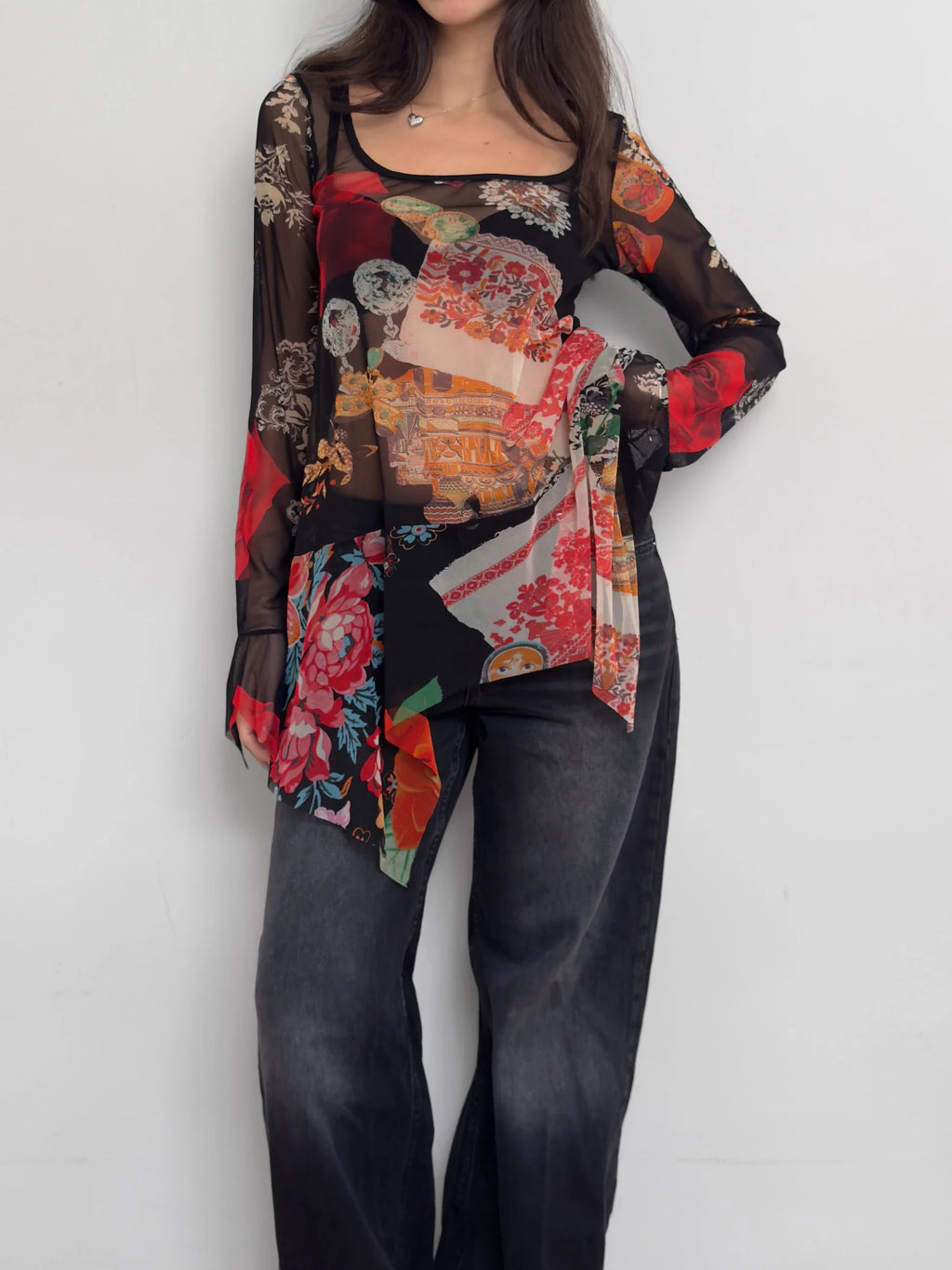 Print Tulle Blouse