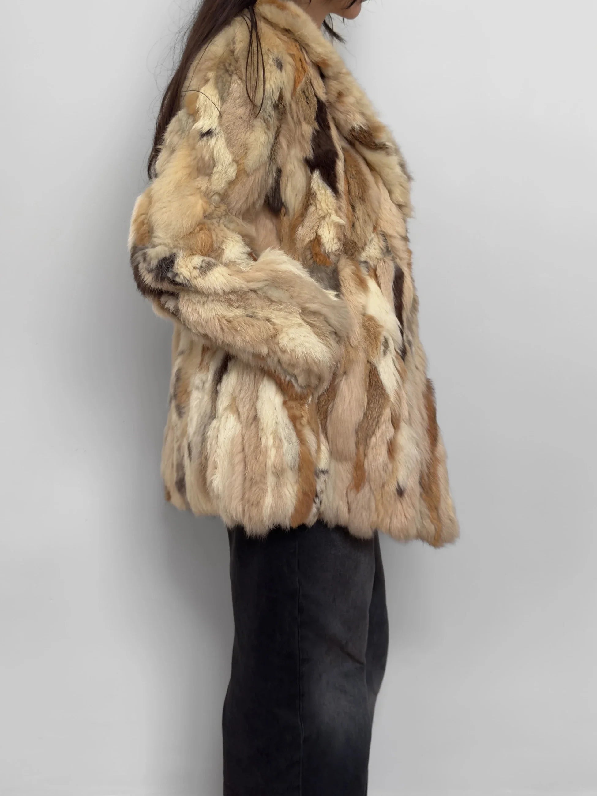 Soft Textured Patchwork Fur Coat