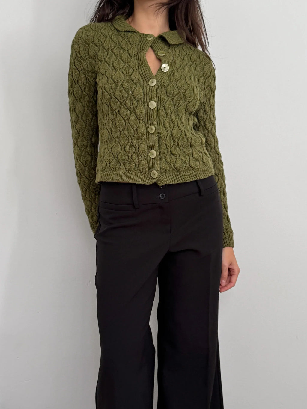 Olive Green Knit Cardigan