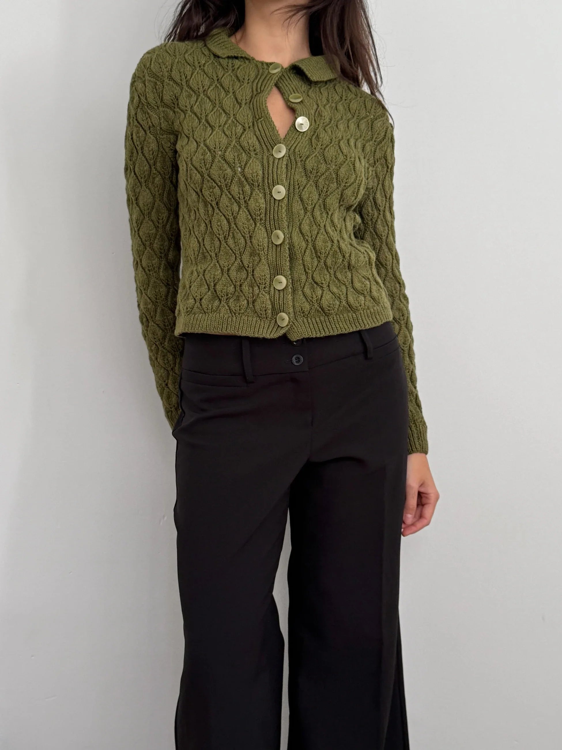 Olive Green Knit Cardigan