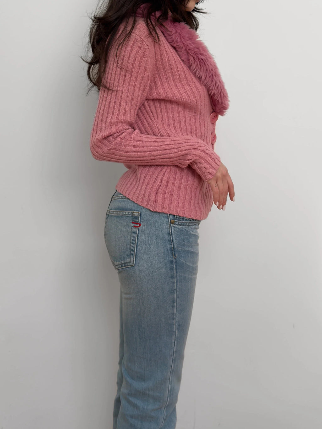 Fur-Trimmed Pink Cardigan