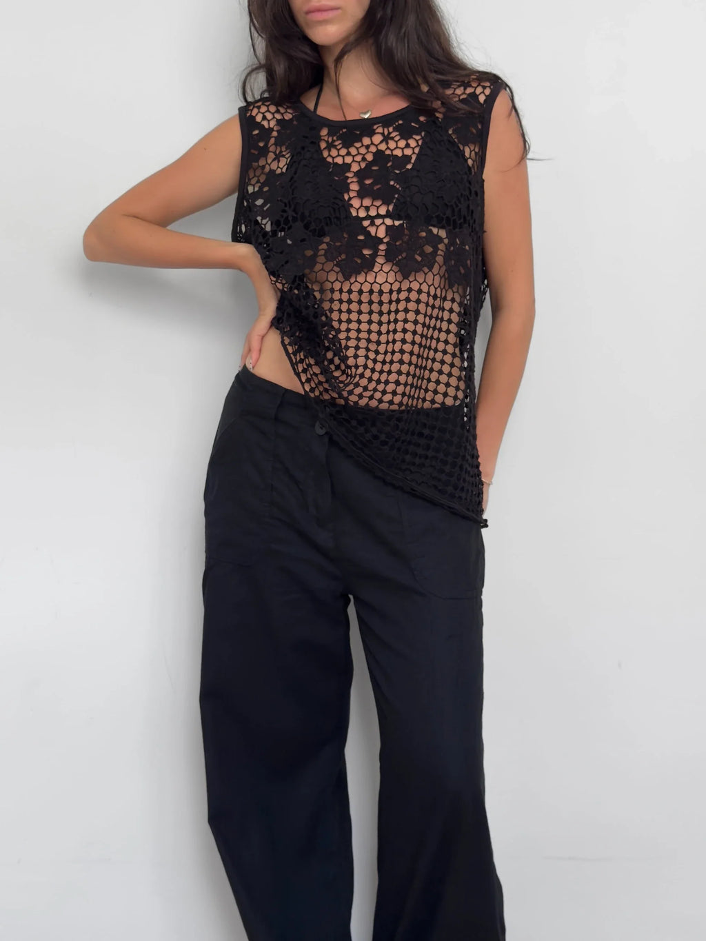 Black Pointelle Blouse