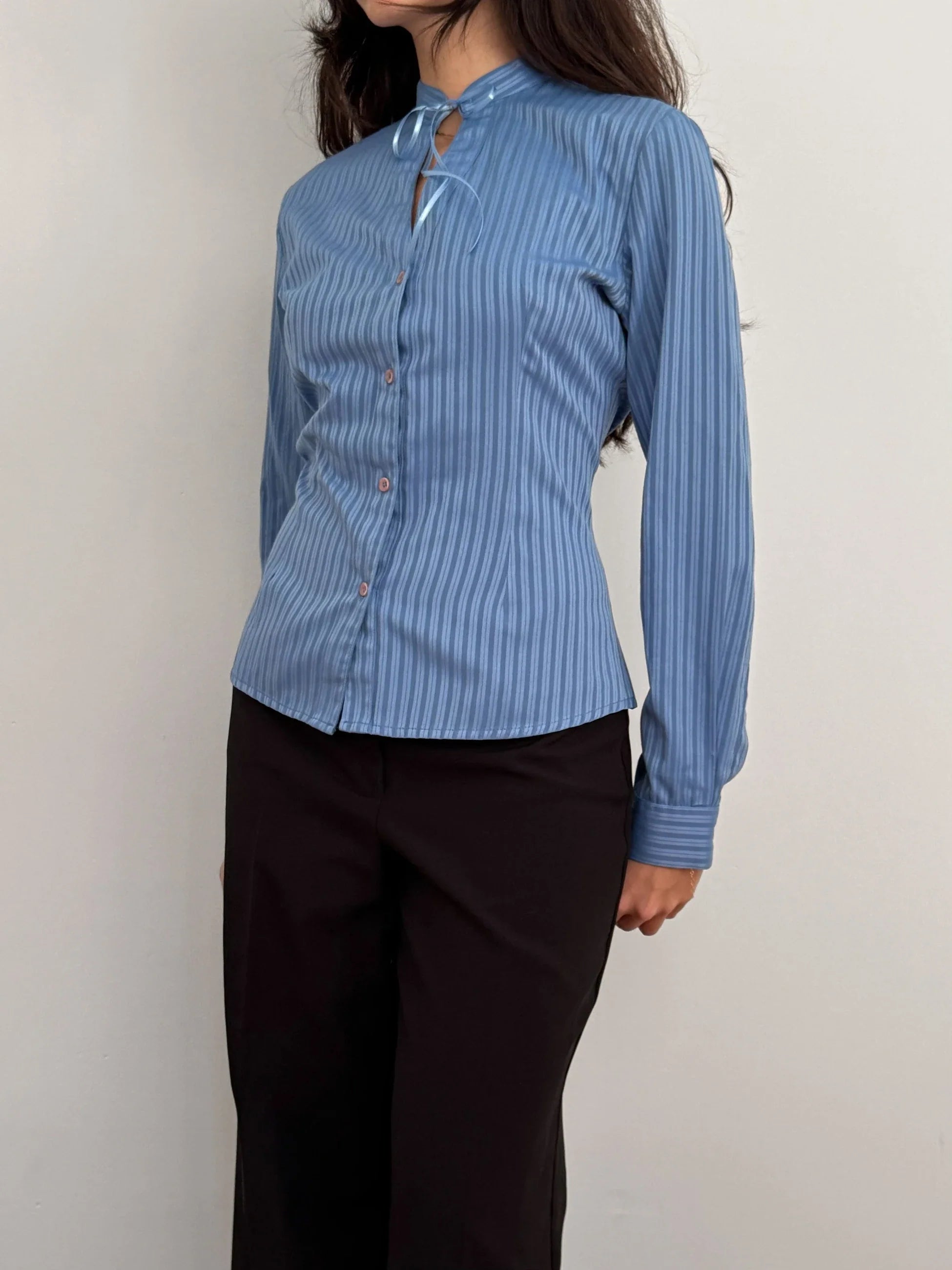 Collar-Detailed Blue Shirt