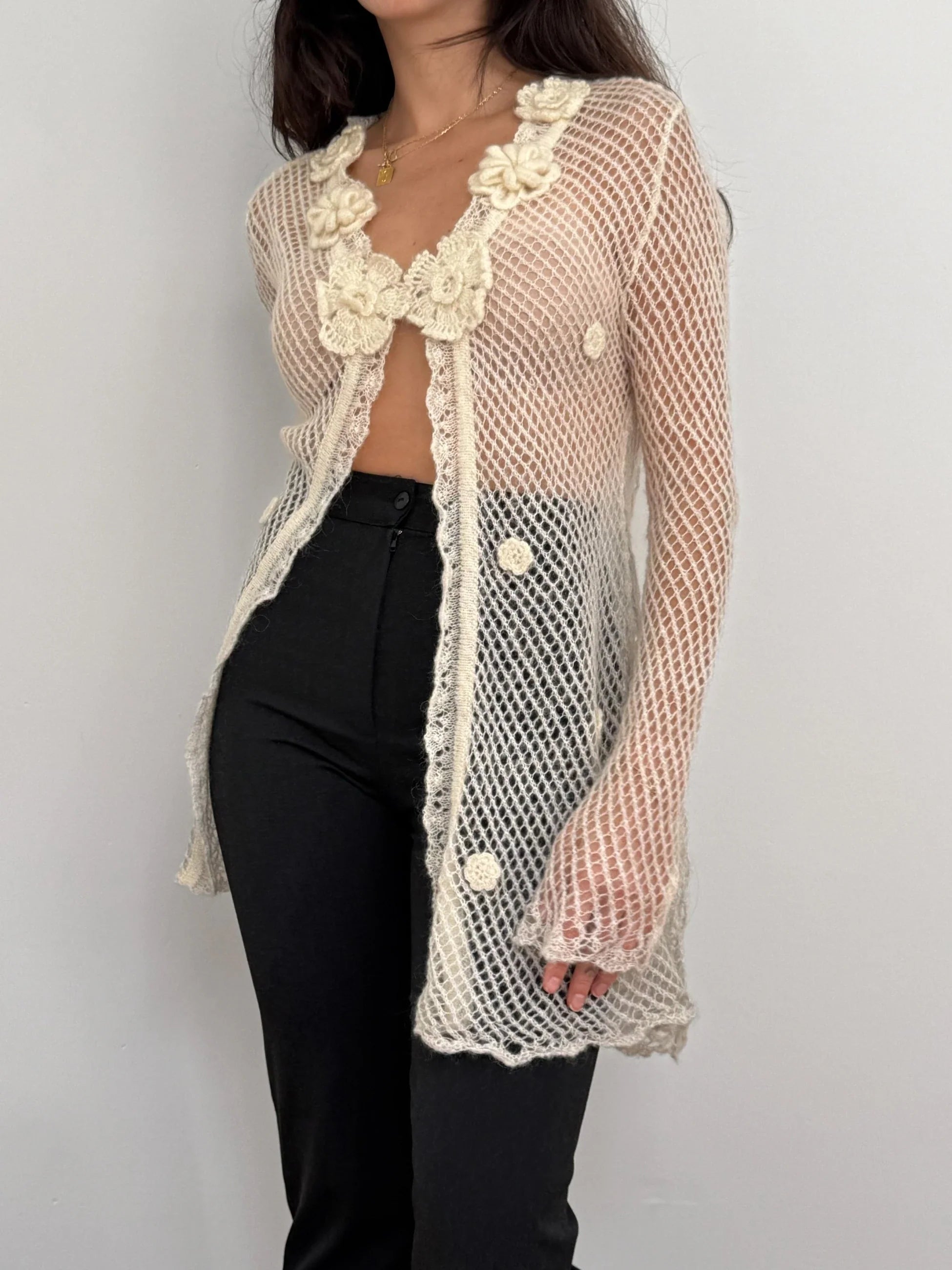 Pointelle Mohair Cardigan