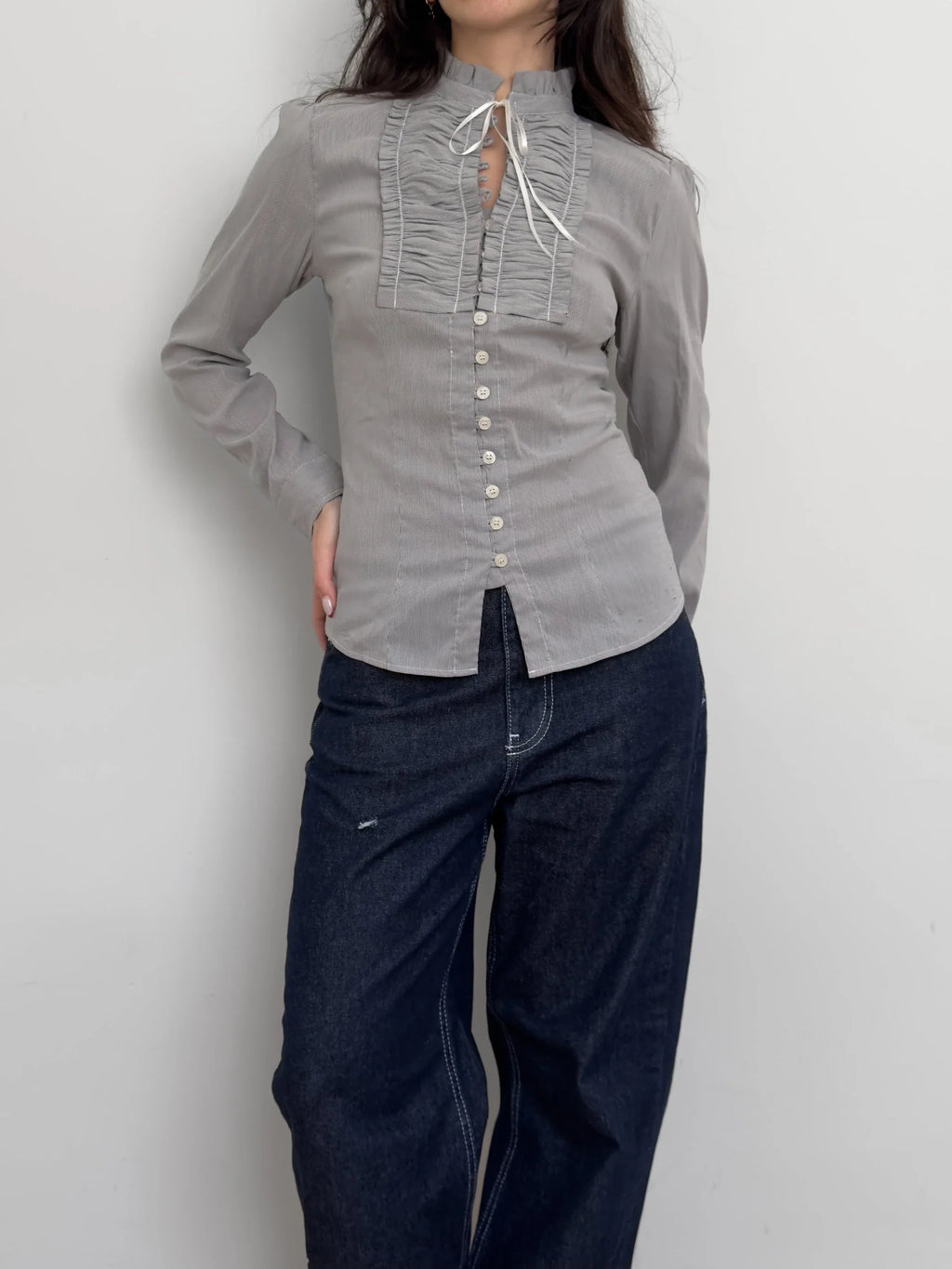 Collar-Detailed Striped Shirt