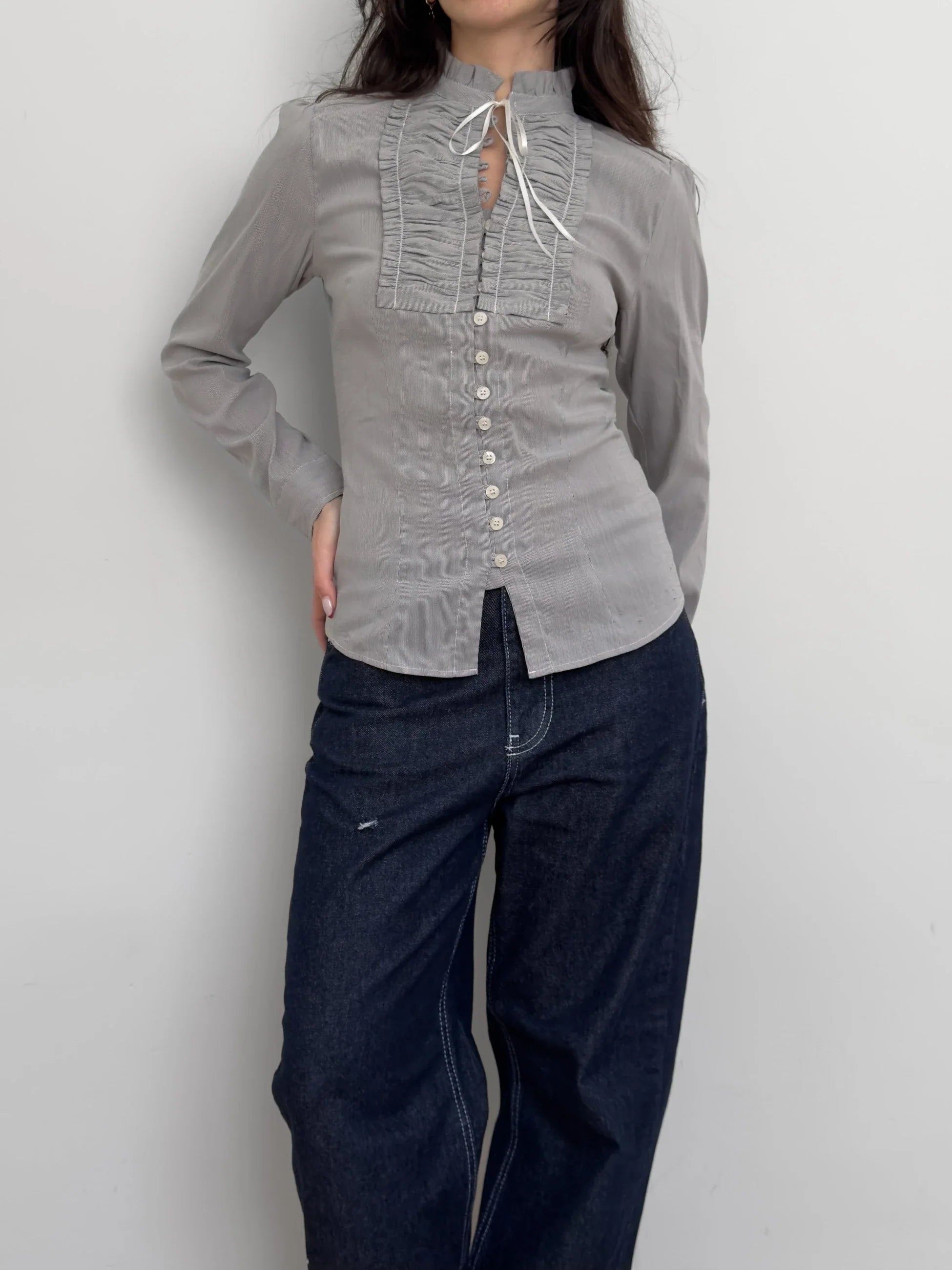 Collar-Detailed Striped Shirt