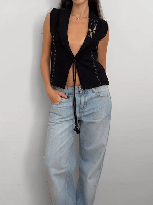 Black Embroidered Vest