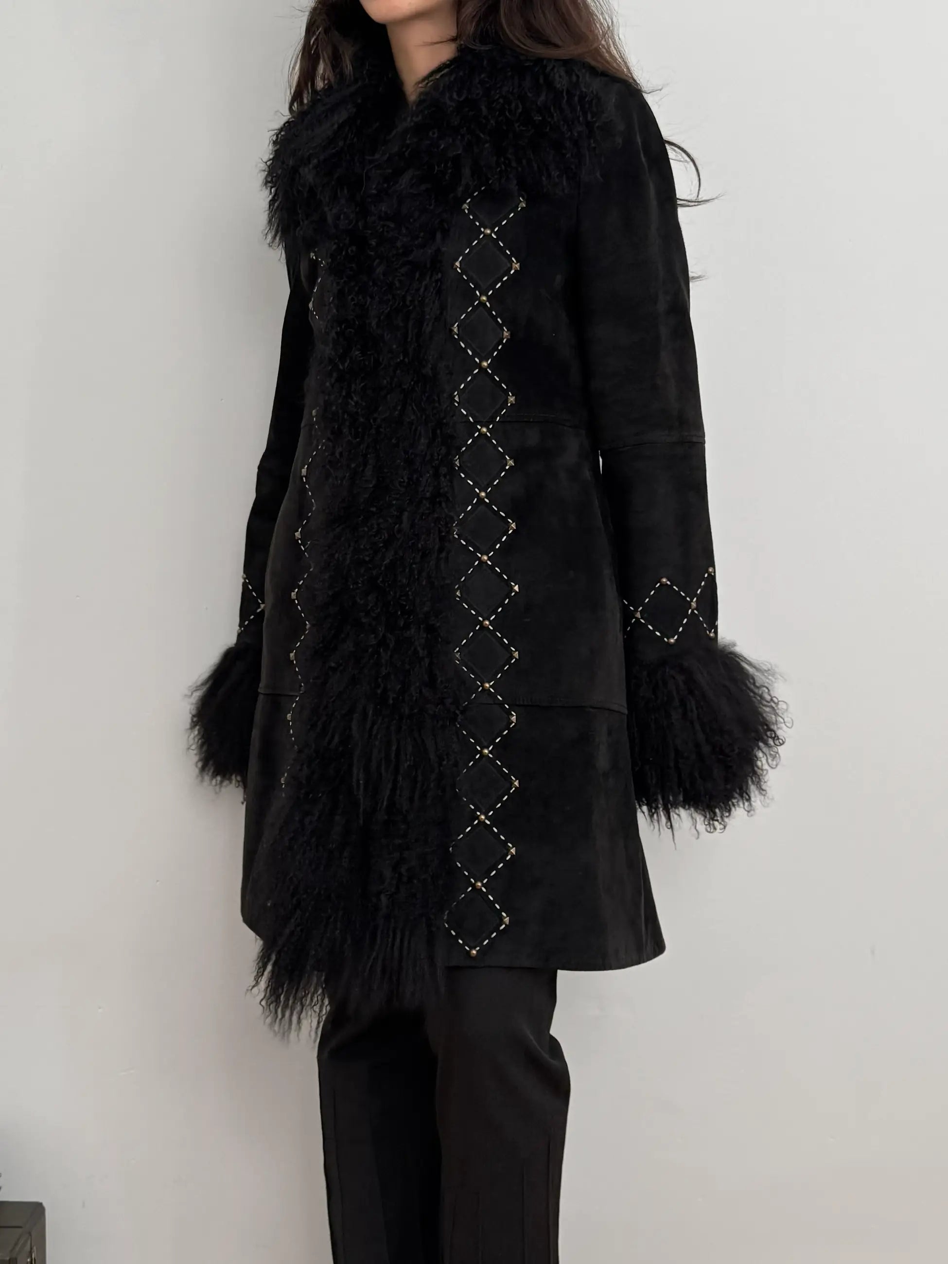 Plush-Detailed Nubuck Overcoat