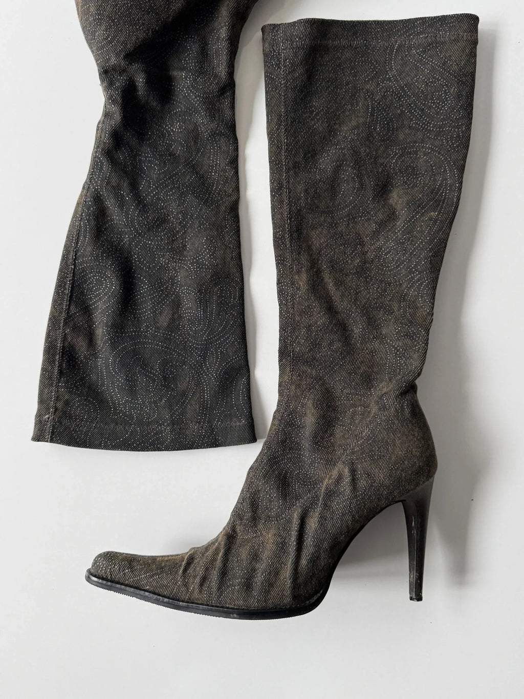 Distressed Denim Boots