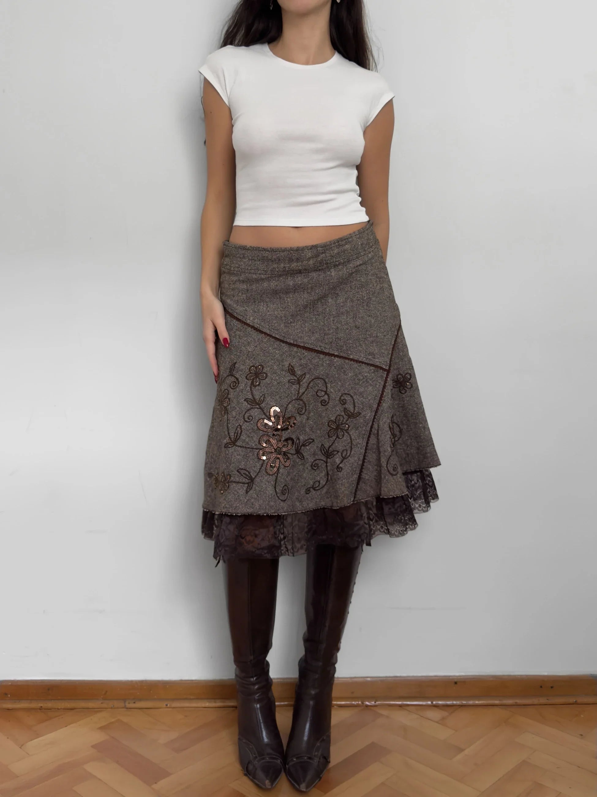 Embroidered Wool Skirt
