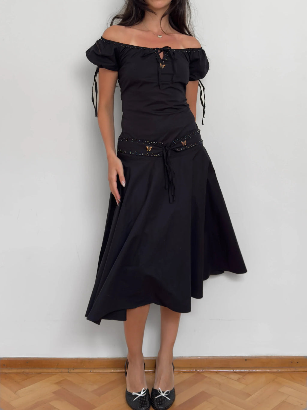 Beaded Poplin Dress