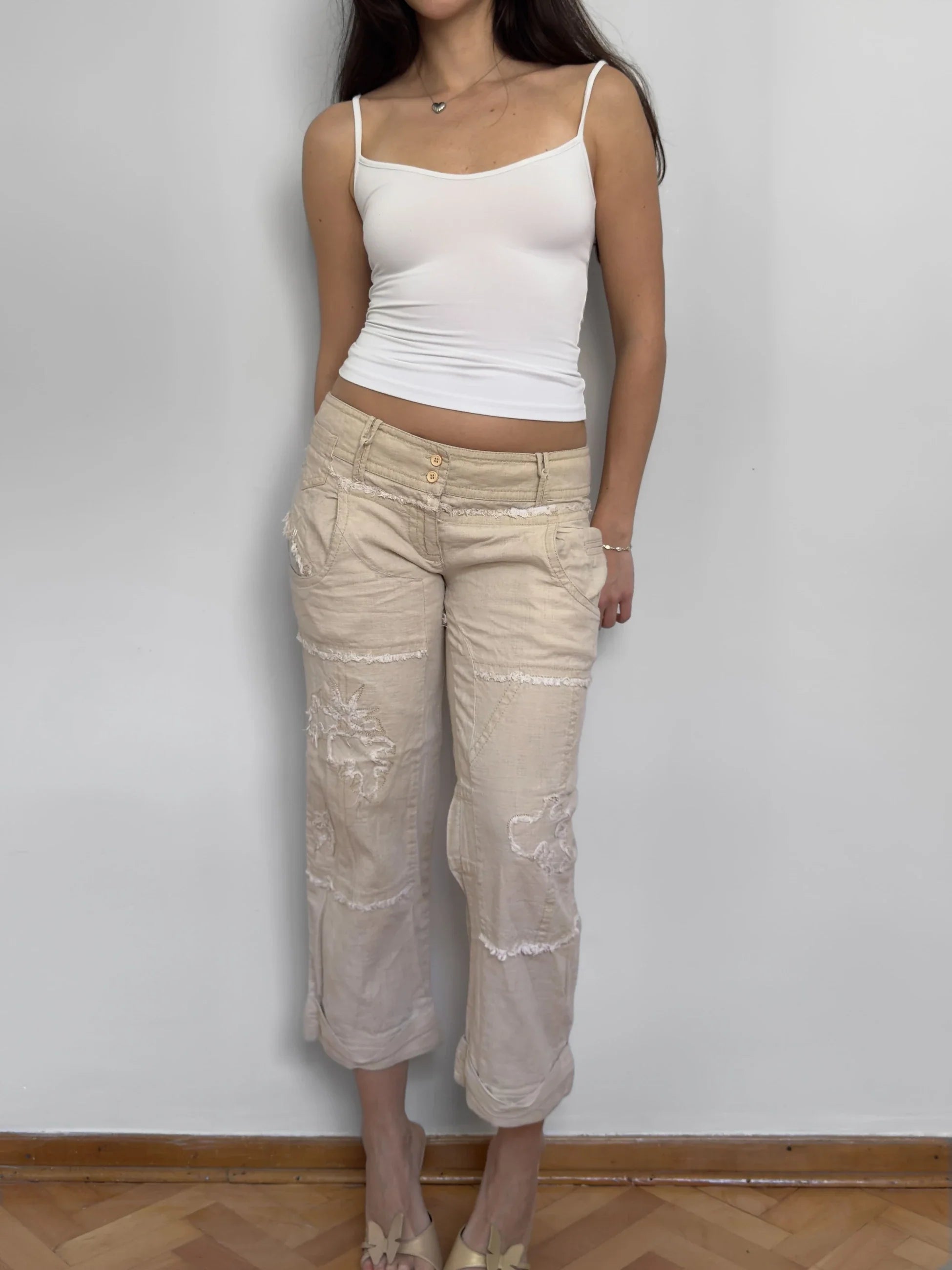Beige Linen Capri