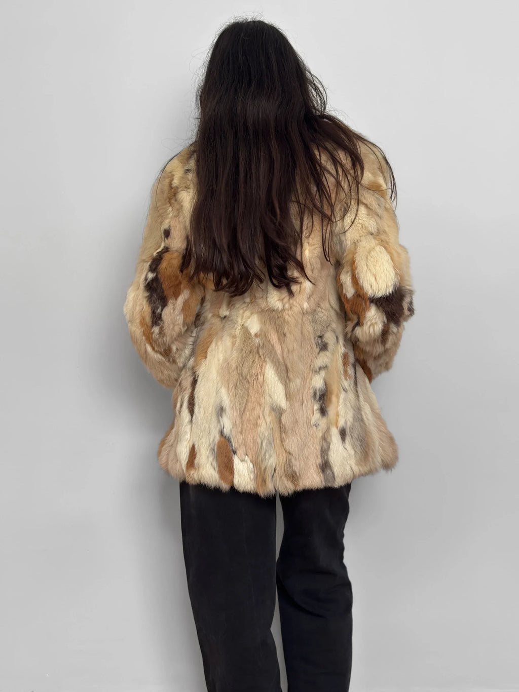 Soft Textured Patchwork Fur Coat