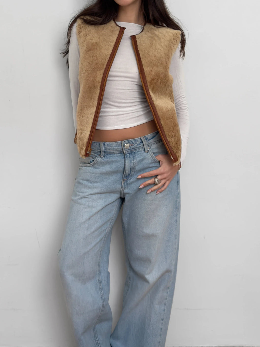 Fur-Trimmed Leather Vest