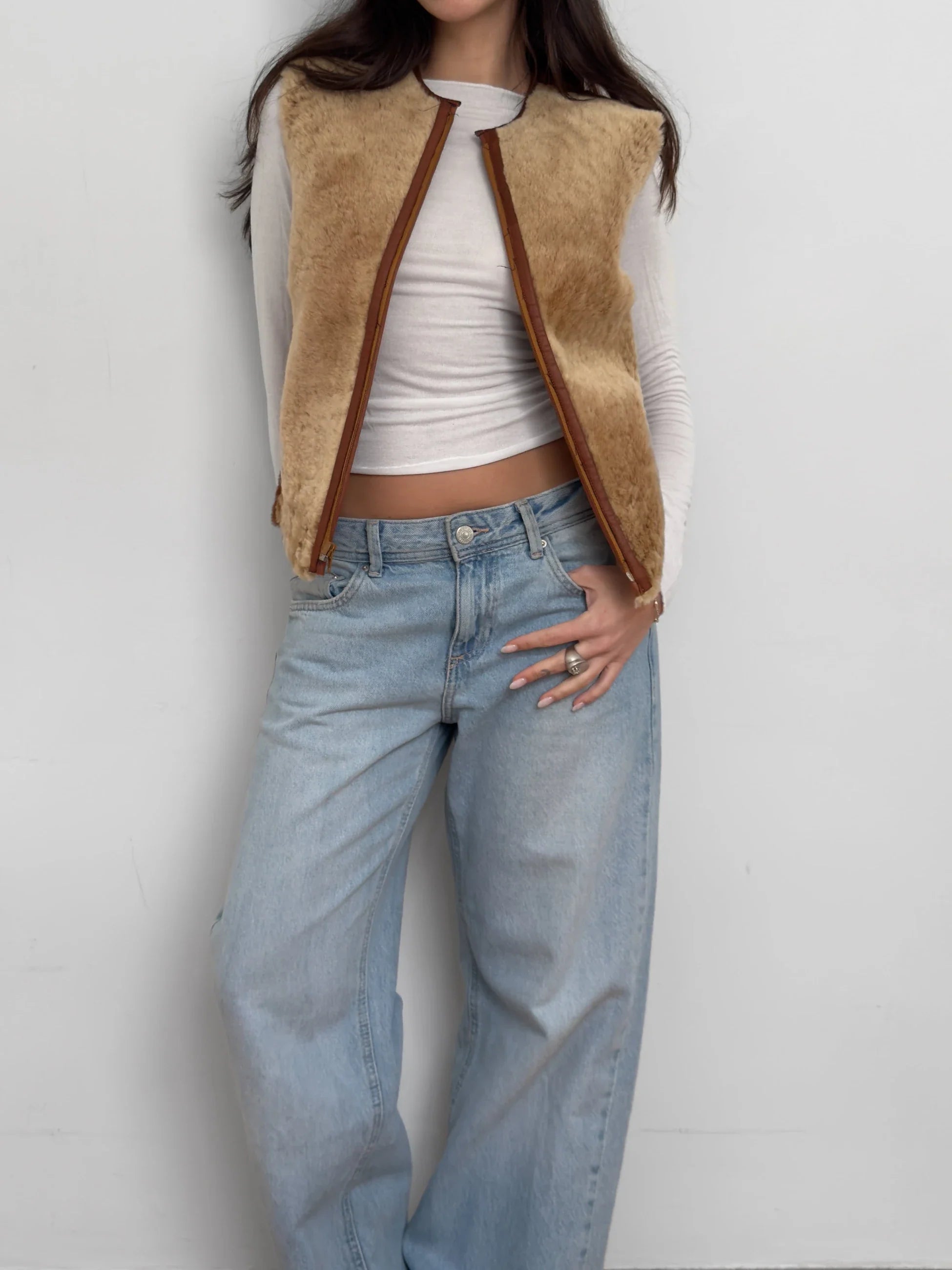 Fur-Trimmed Leather Vest