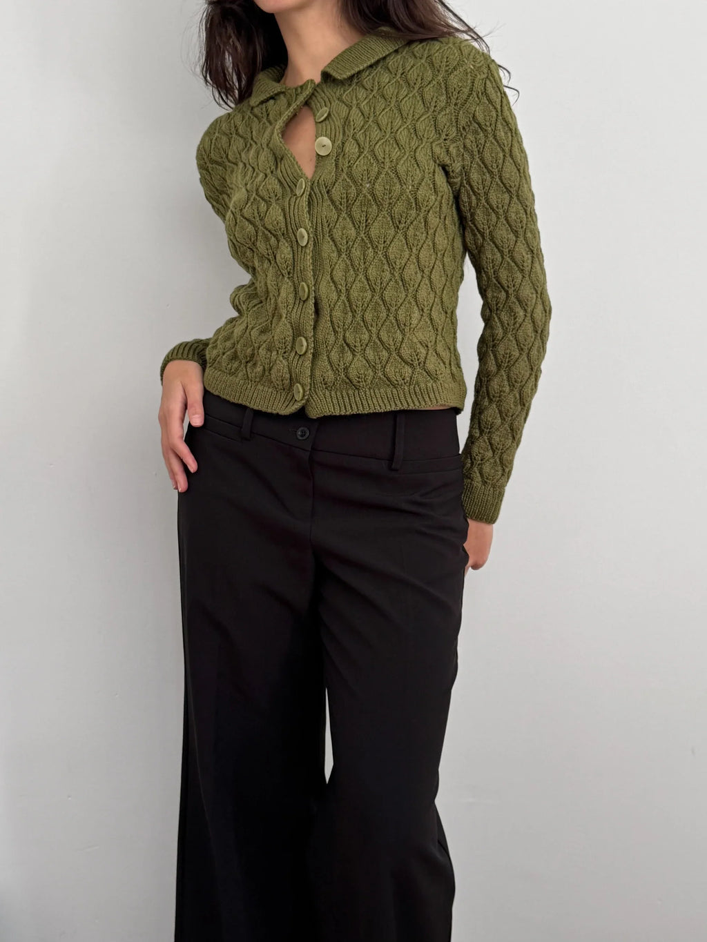 Olive Green Knit Cardigan