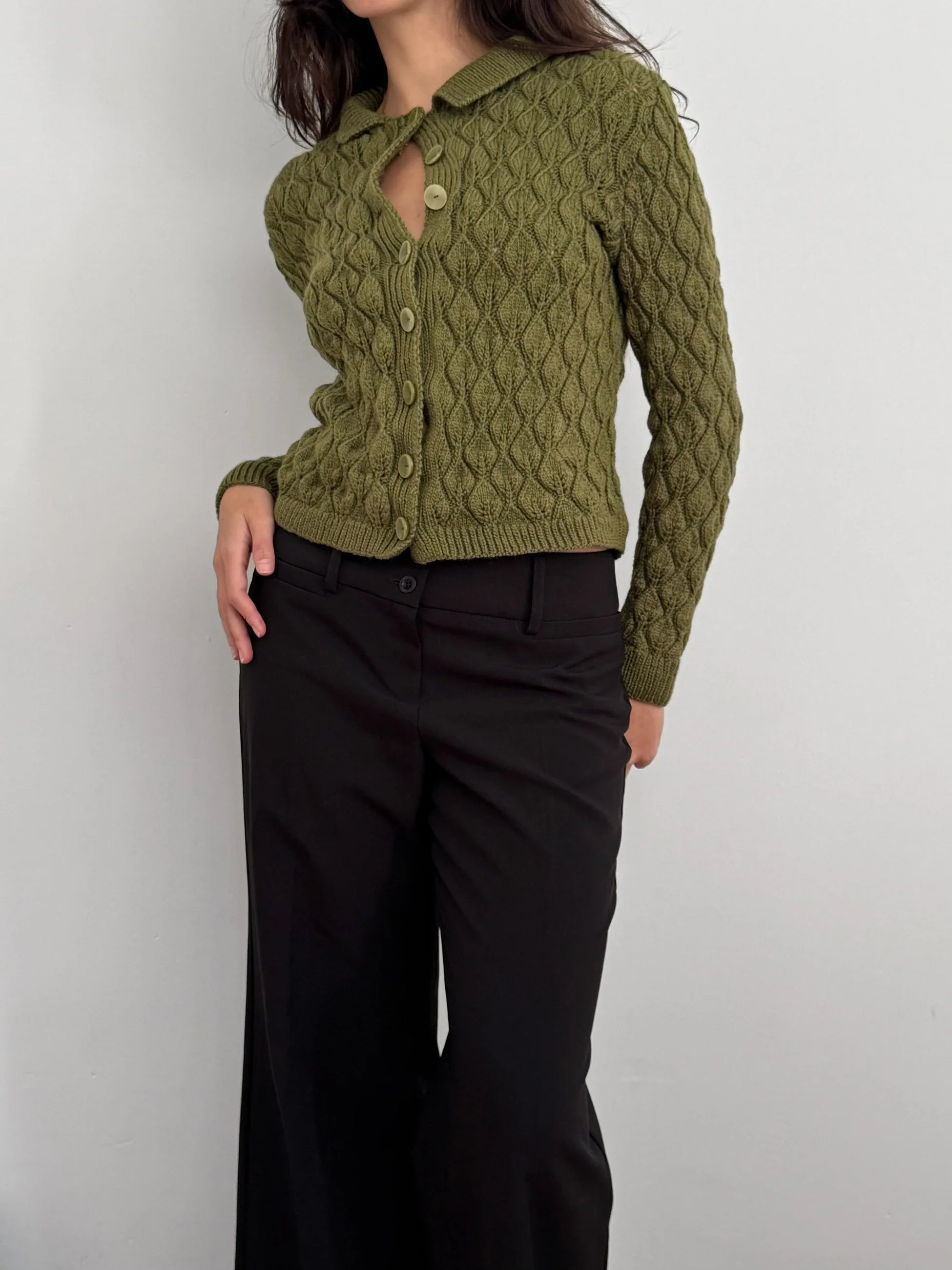 Olive Green Knit Cardigan