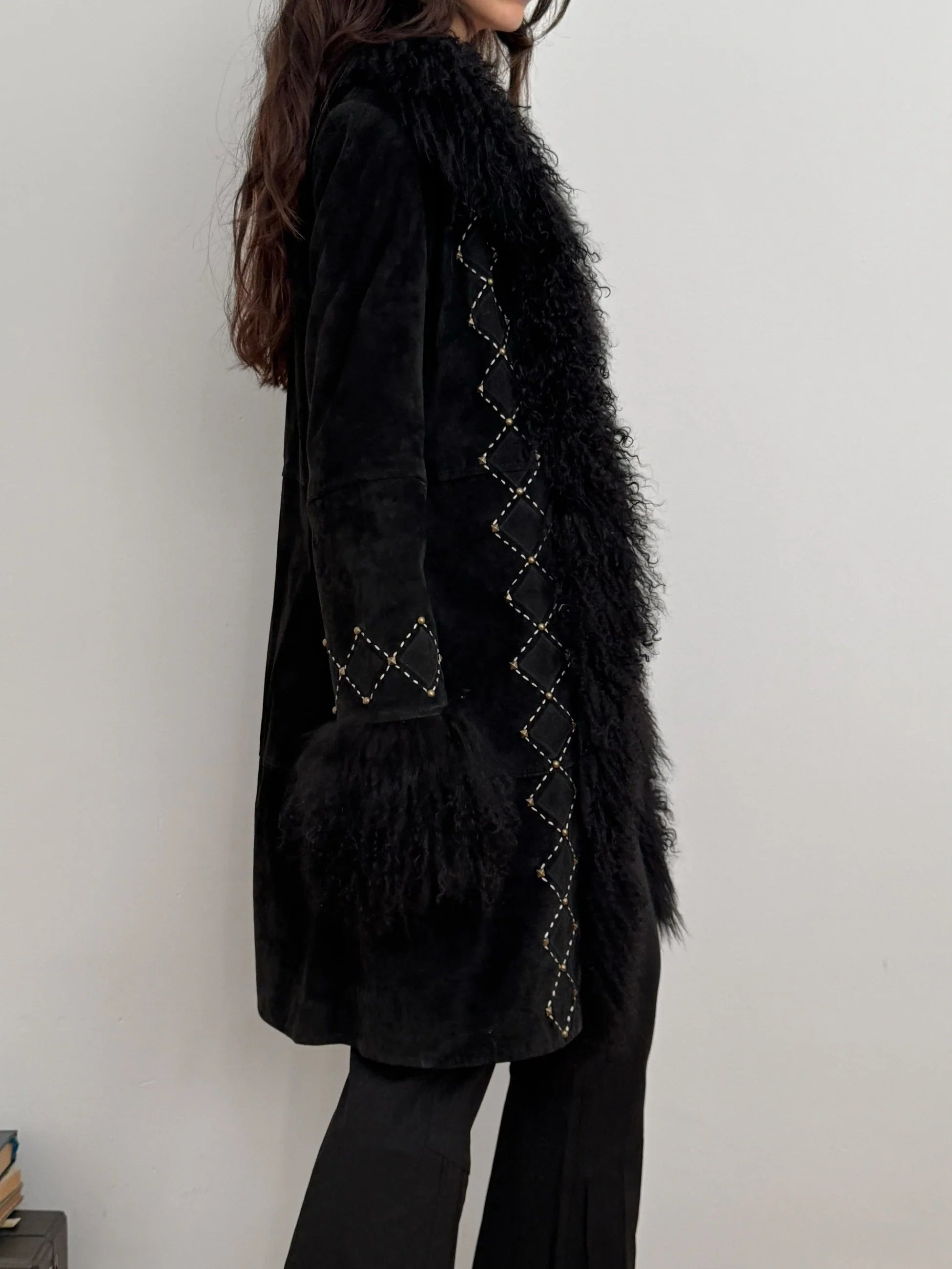 Plush-Detailed Nubuck Overcoat