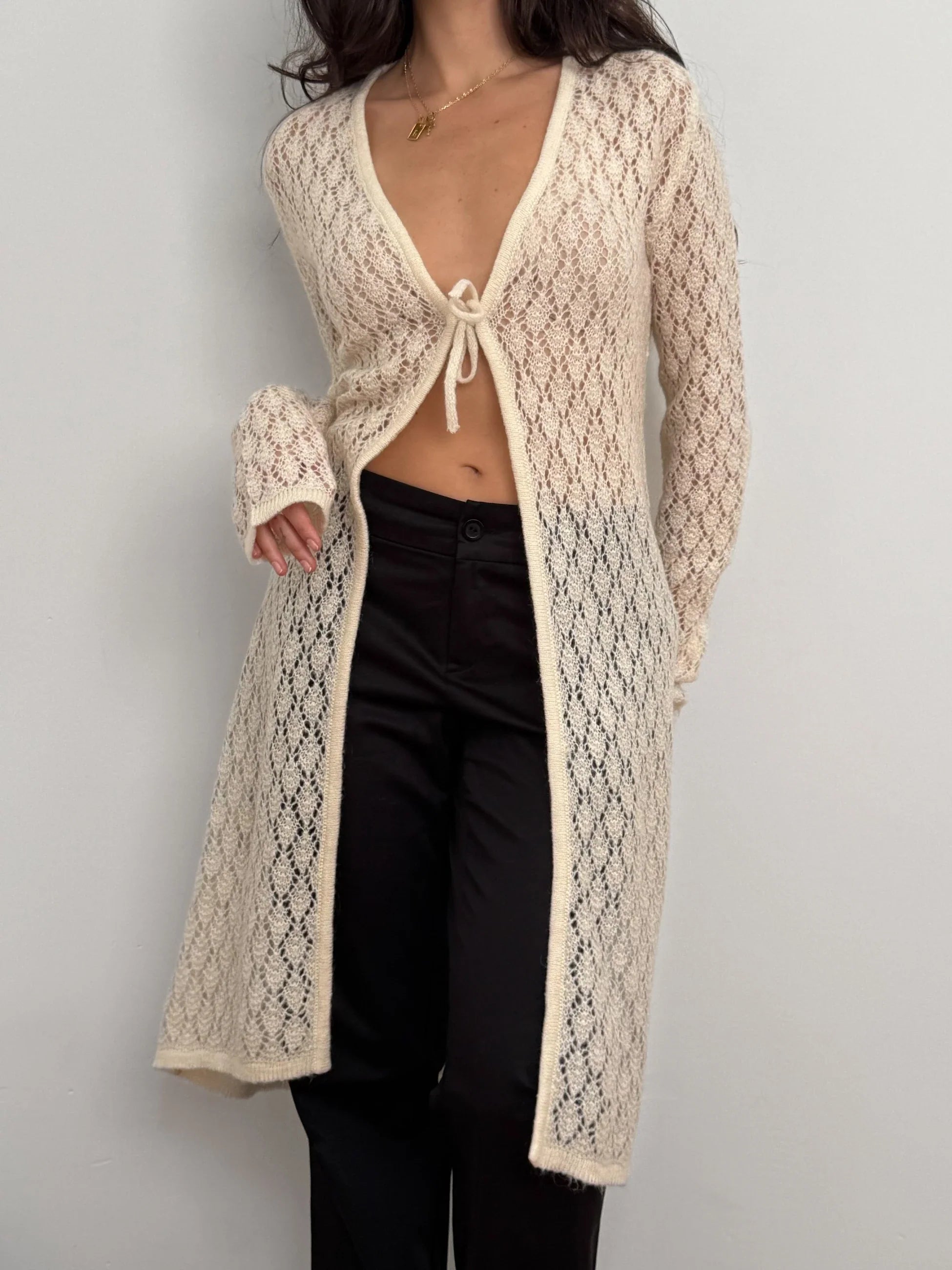 Cream Pointelle Mohair Cardigan