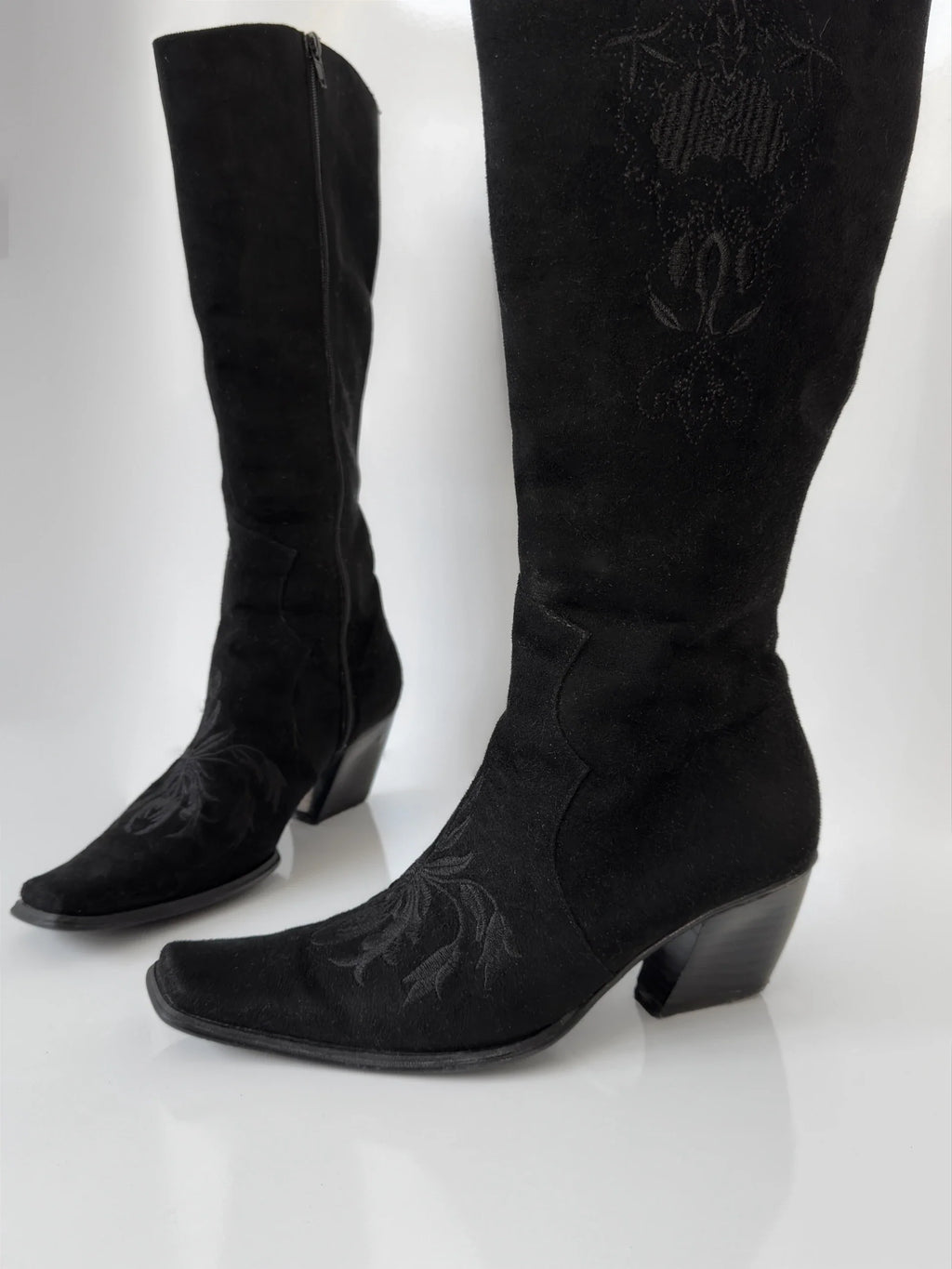 Embroidered Suede Boots