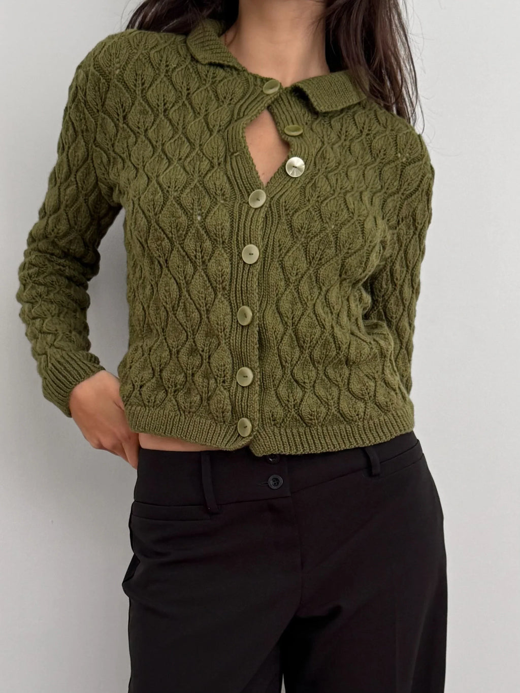 Olive Green Knit Cardigan